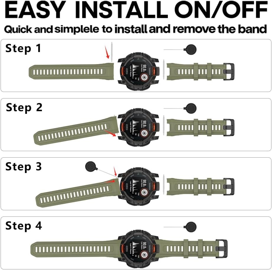 Silicone Strap Compatible with Garmin Instinct 3 45mm Adjustable Waterproof