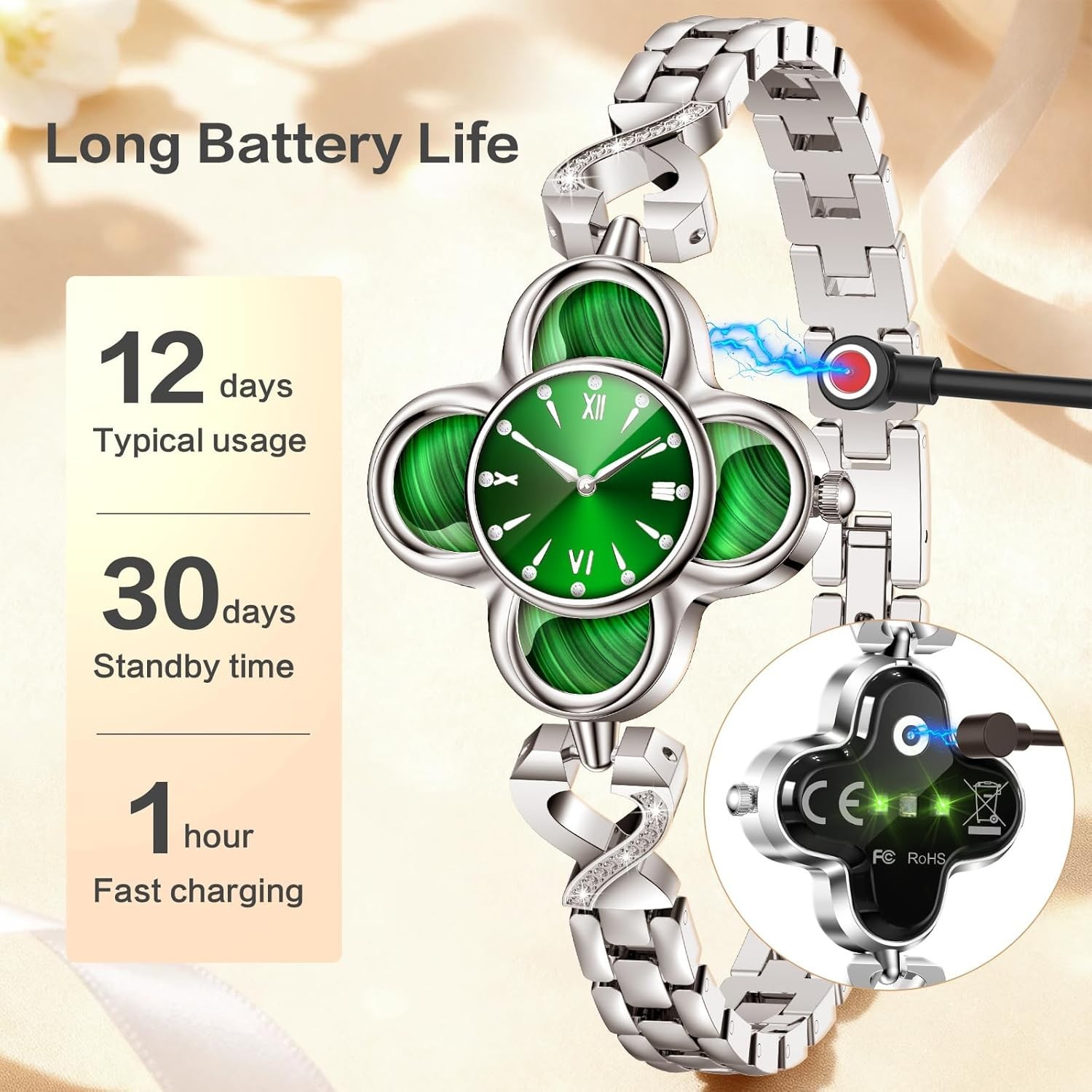 Energy Port Smart Bracelet with heart rate monitorGreen Lucky Clover Smart Brace