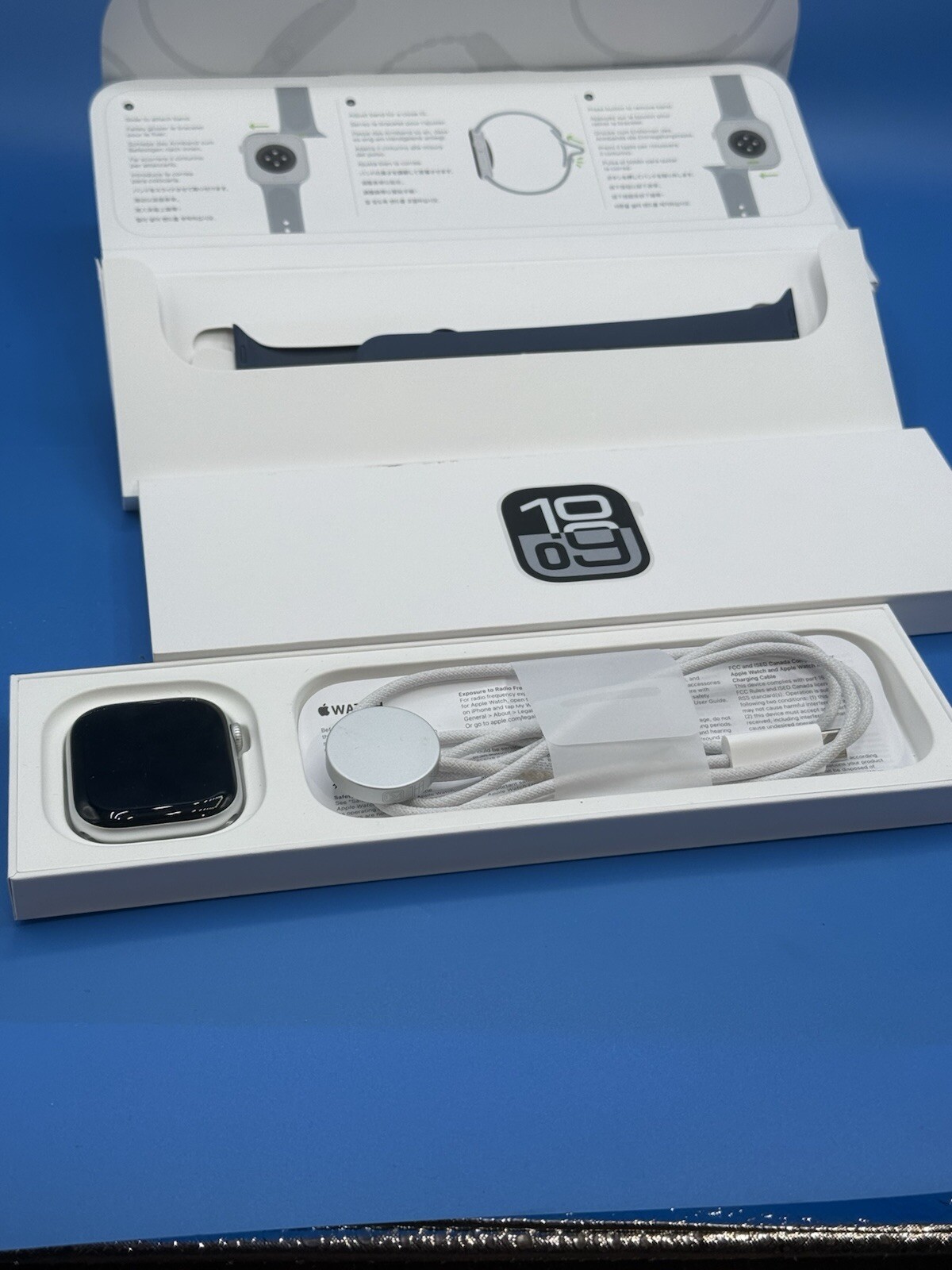 Apple Watch Series 10 GPS Cell 46mm Silver Case Denim Sport Band M/L MWY13LW/A