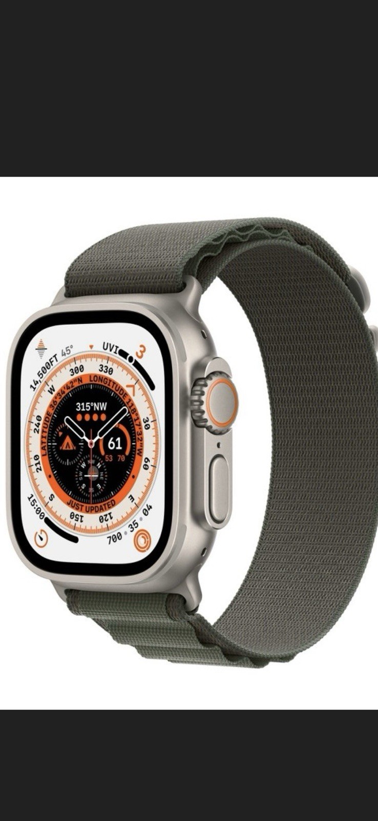 Apple Watch Ultra 49mm Titanium Case with Green Alpine Loop M