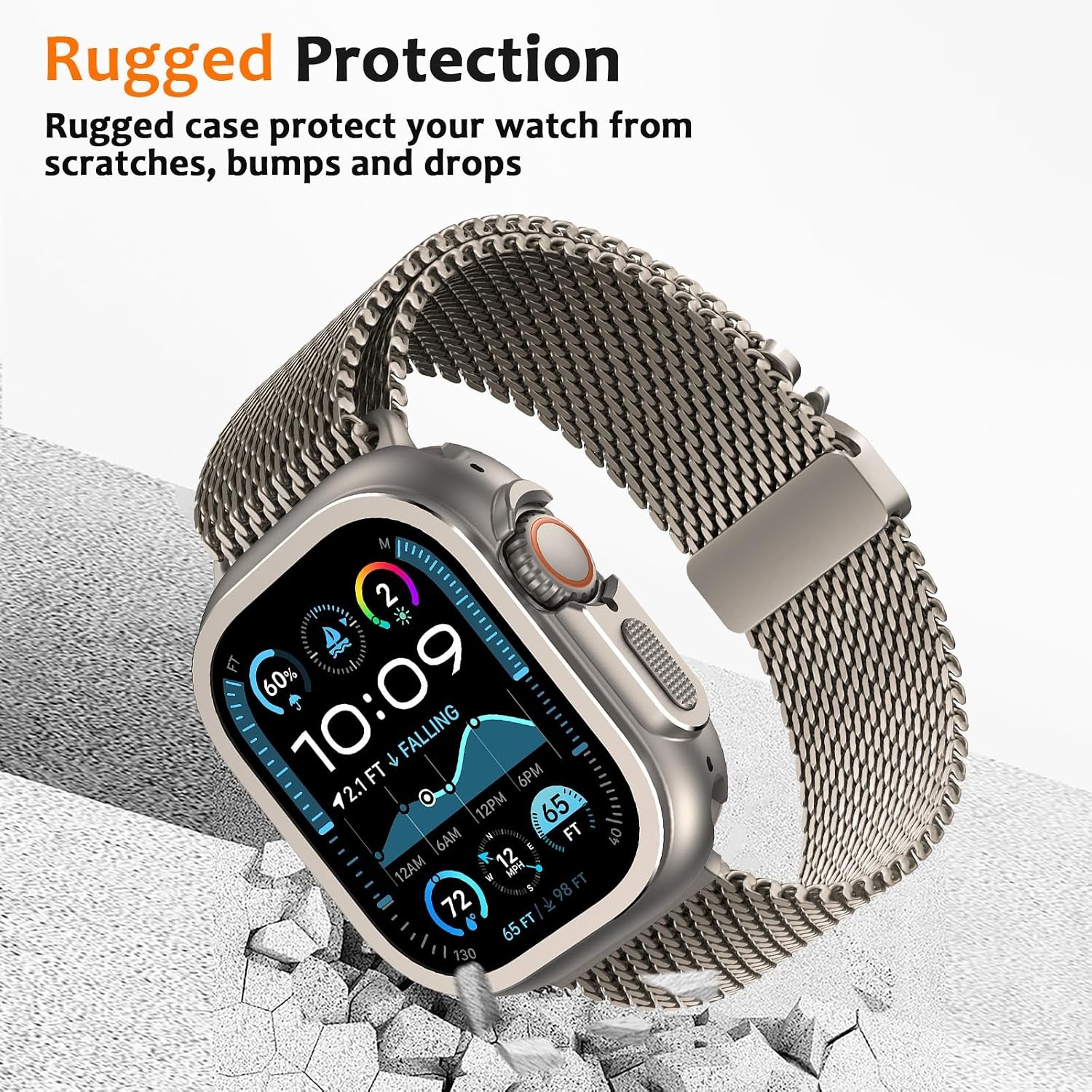 Rugged 2 in 1 Case for Apple Watch Ultra 49mm, Metal Thin Frame Bumper Cover