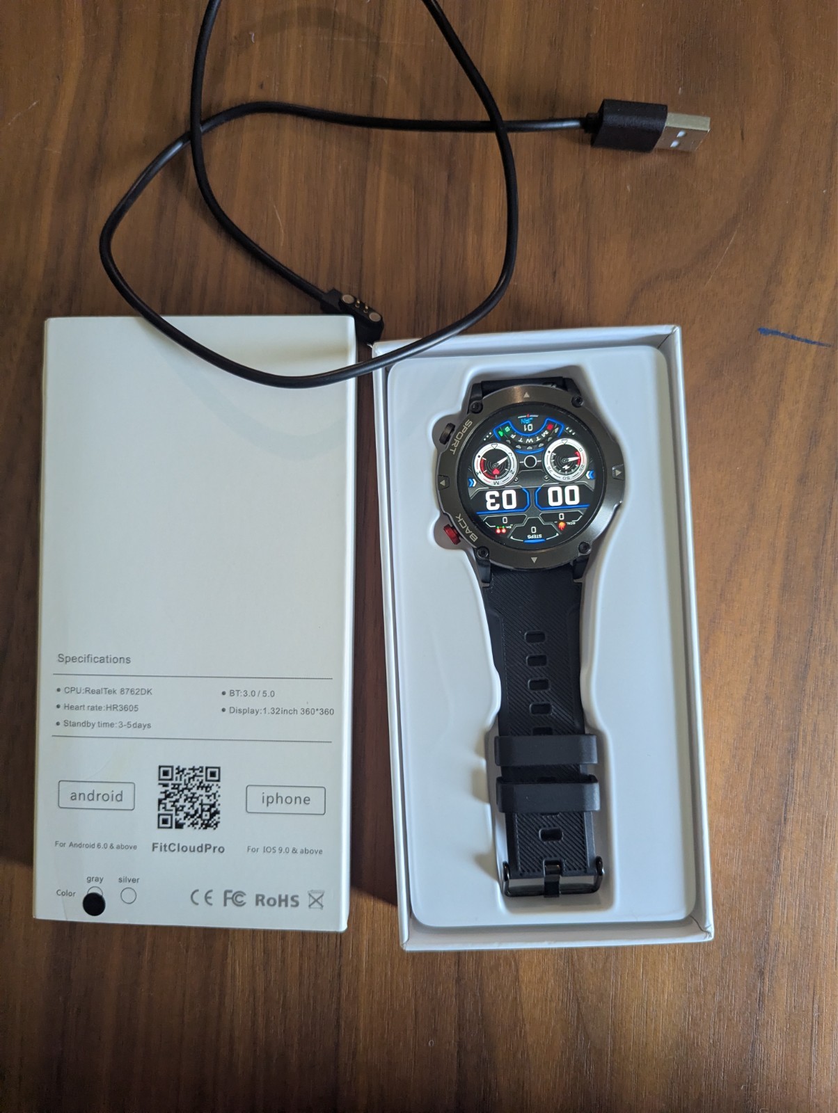 Smart Watch C21-f7B, BLACK | Fit Cloud Pro Android 6+ IOS 9+
