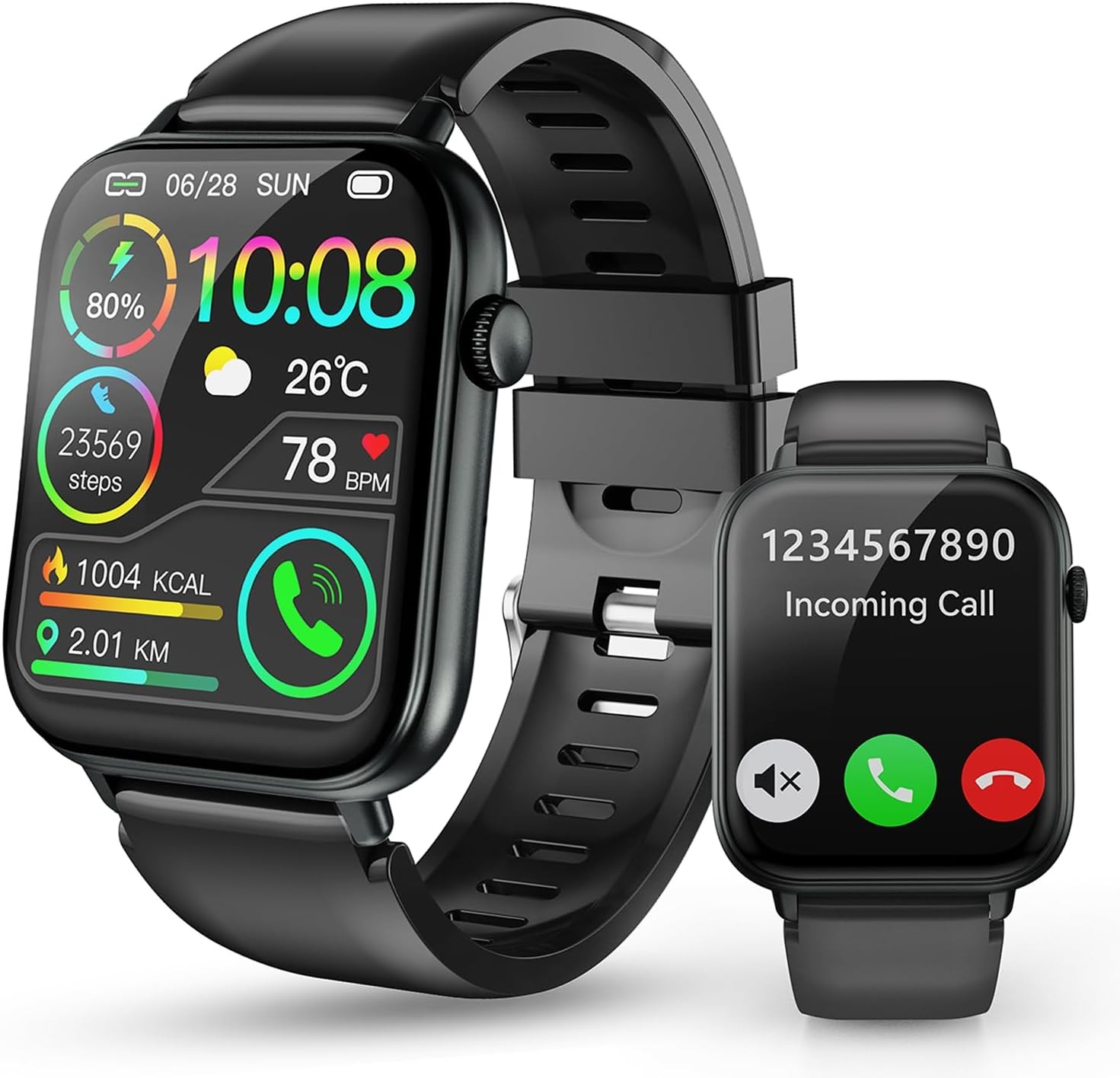 Smart Watch for Men Women, 1.85″ HD Touchscreen Smartwatches with Black