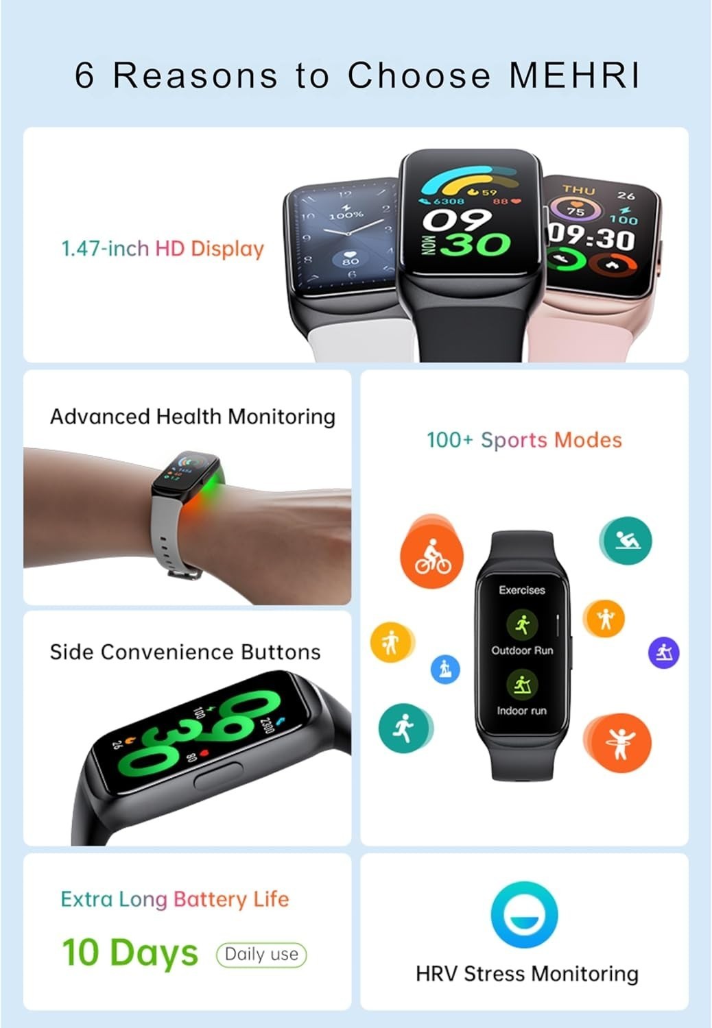 1.47″ Smart Watch Fitness Tracker for Men Women, Compatible with Android & iOS