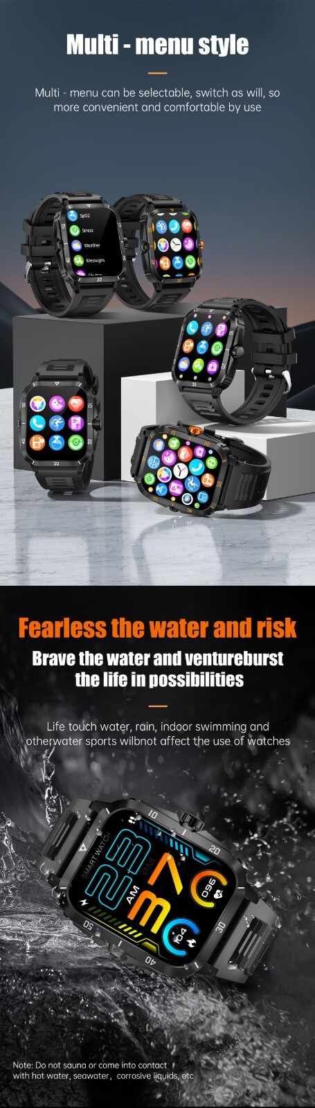 Smart Watch with 1.96″ IPS Full Touch Screen, IP67 Waterproof, Fitness Tracker