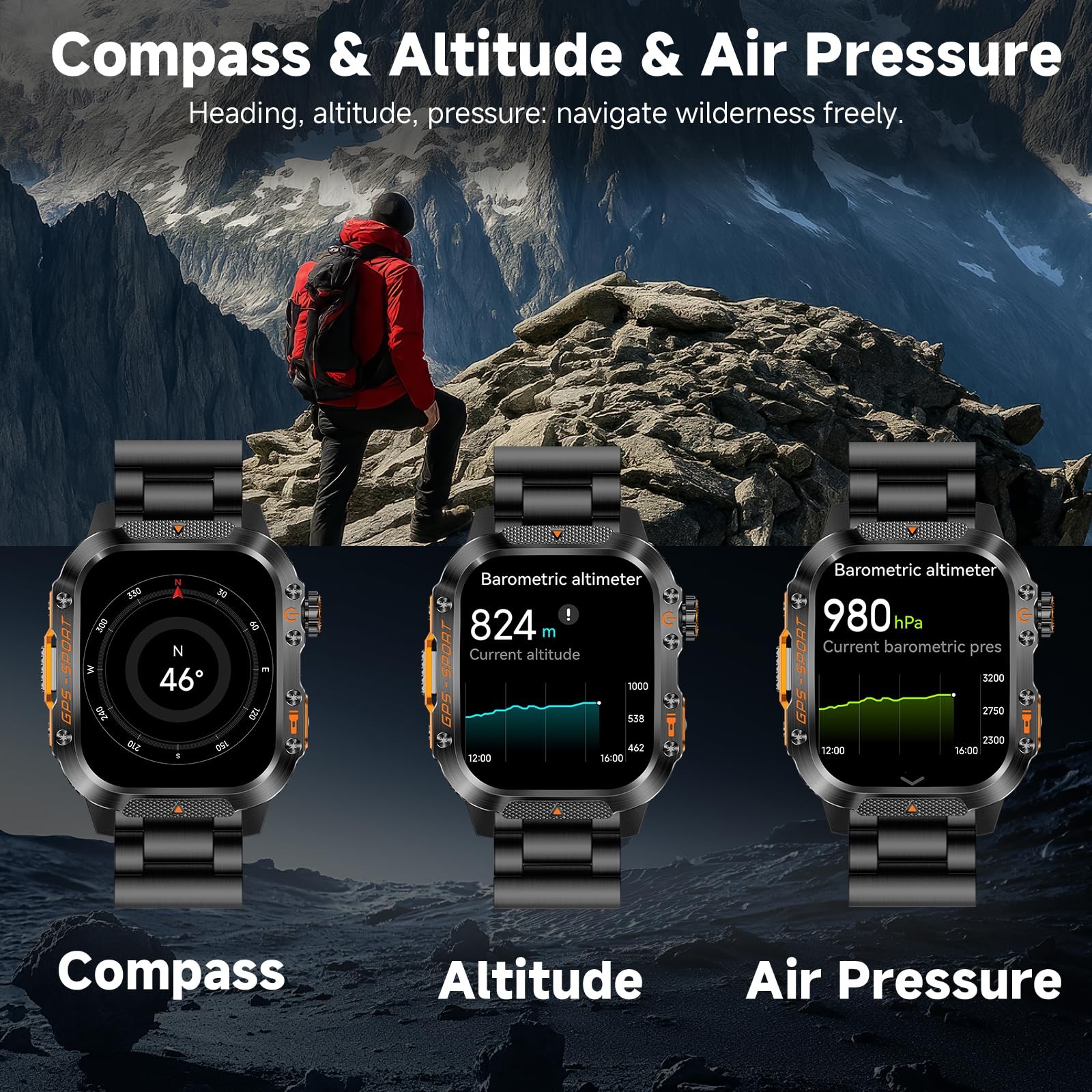 men’s smartwatch (answering/making calls),2.01 inch military rugged smartwatch