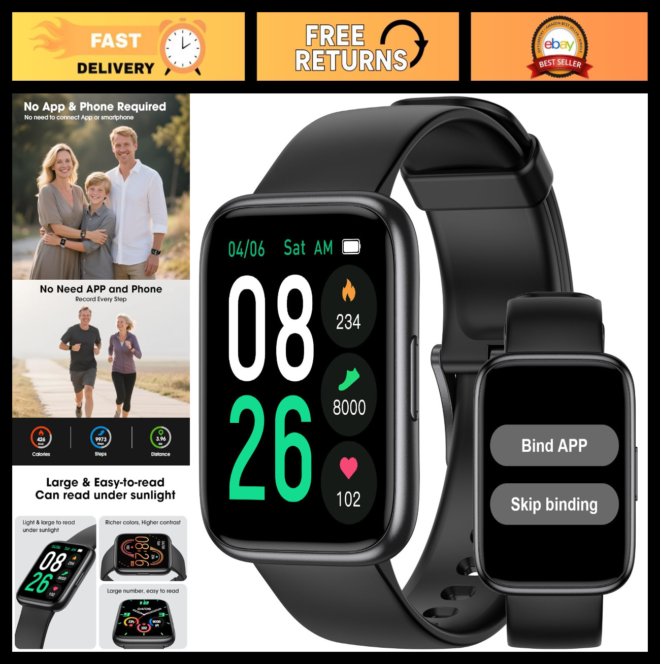 Waterproof Fitness Tracker Watch – Pedometer, Step Counter, Sleep Monitor for Se