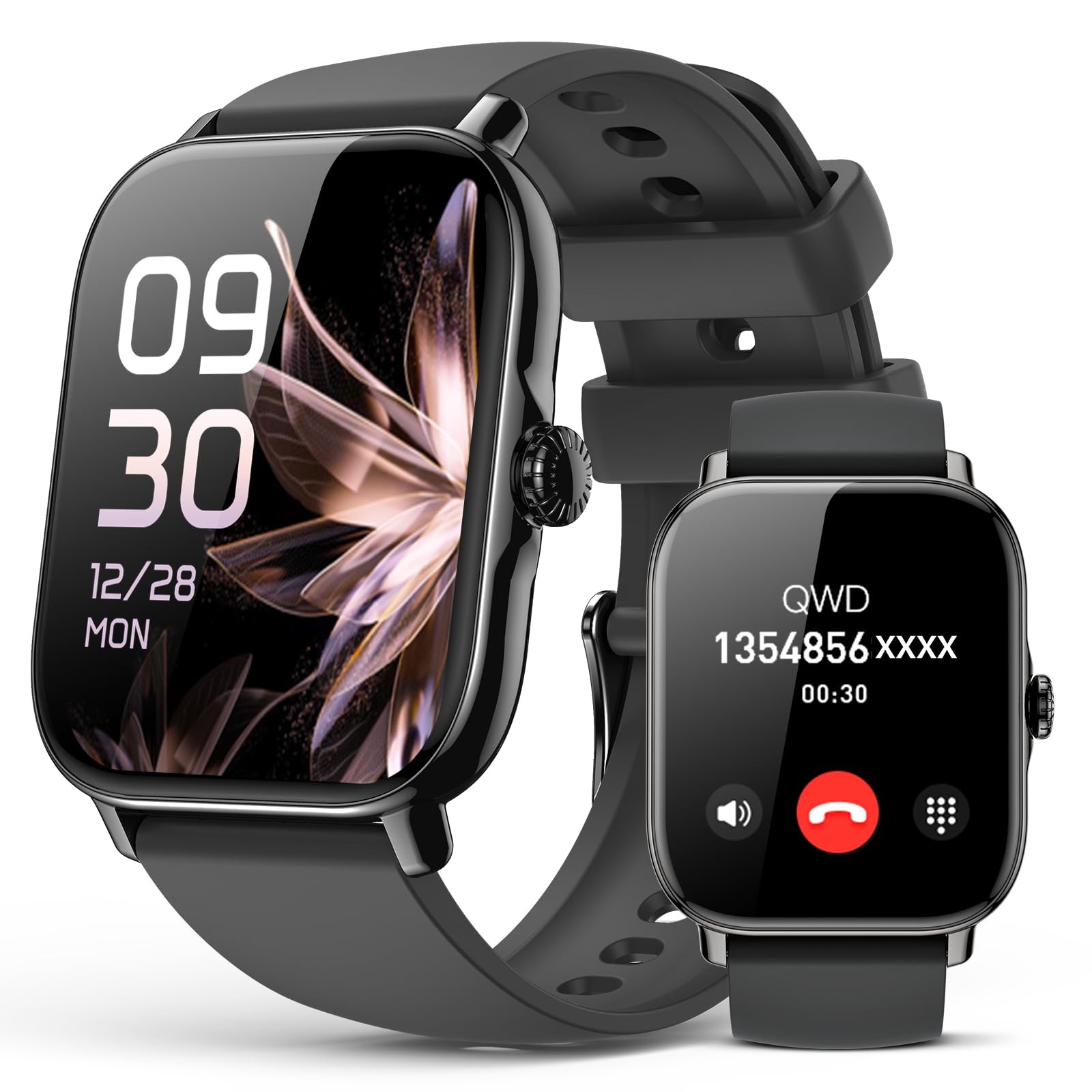 Smart Watch for Women Men iOS Android iPhone Black Silicone IP68