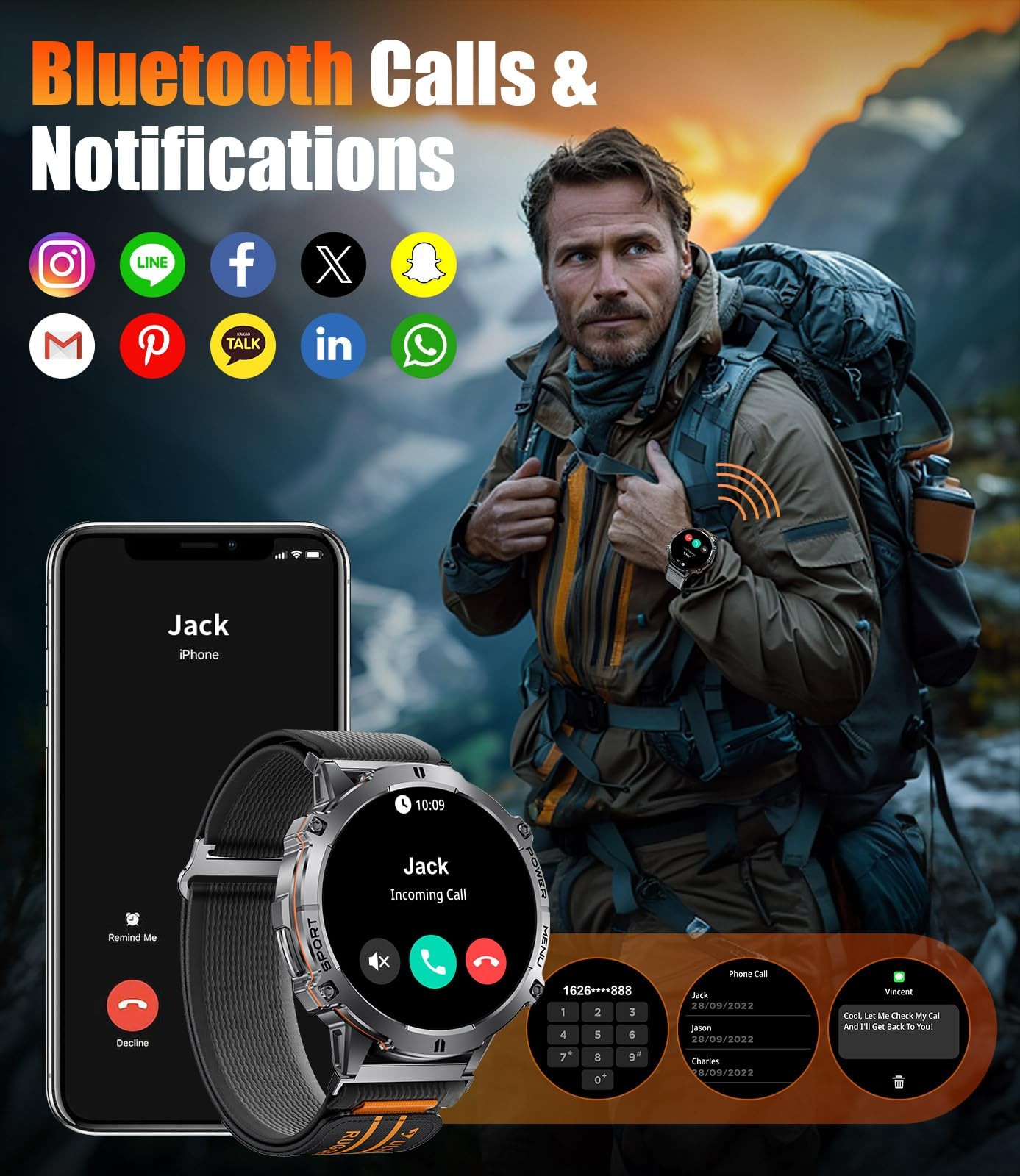LIGE TX3-I Military Smart Watch 1.73″ AMOLED 900mAh Bluetooth Call Android iOS