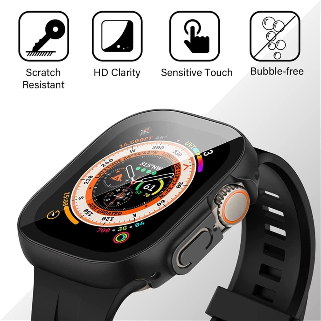 6 Pack Tempered Glass Hard Case for Apple Watch Ultra 49mm Shockproof Cover
