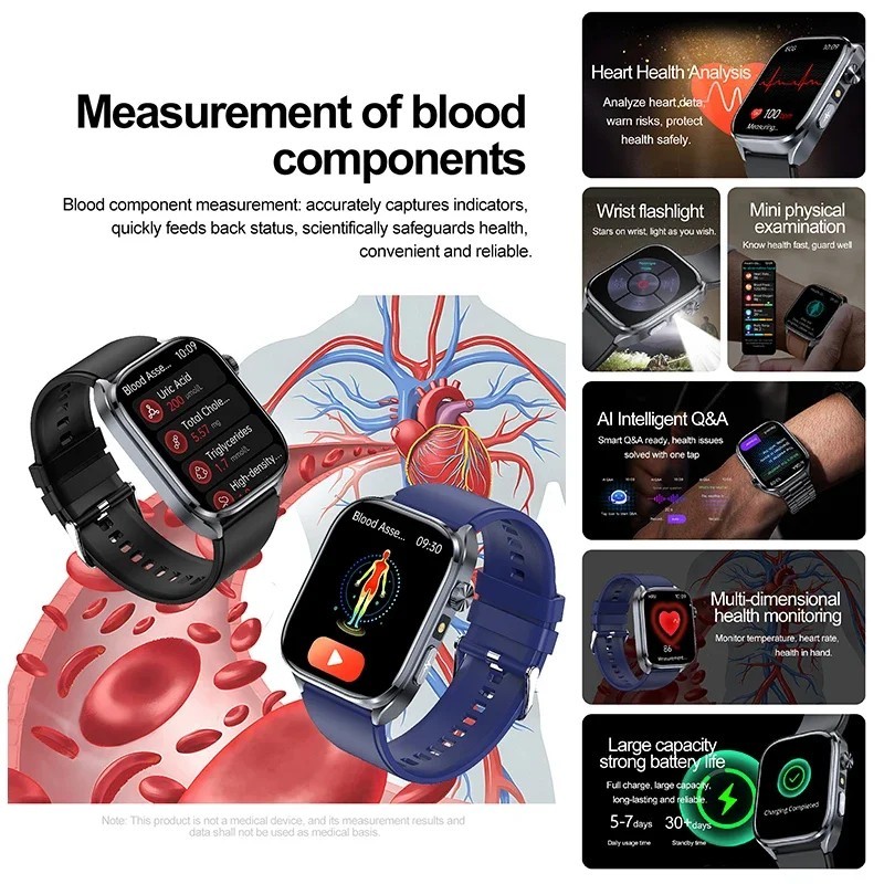 New Accurate ECG Smart Watch Heart Health Analysis Blood analysis Blood Lip 2025
