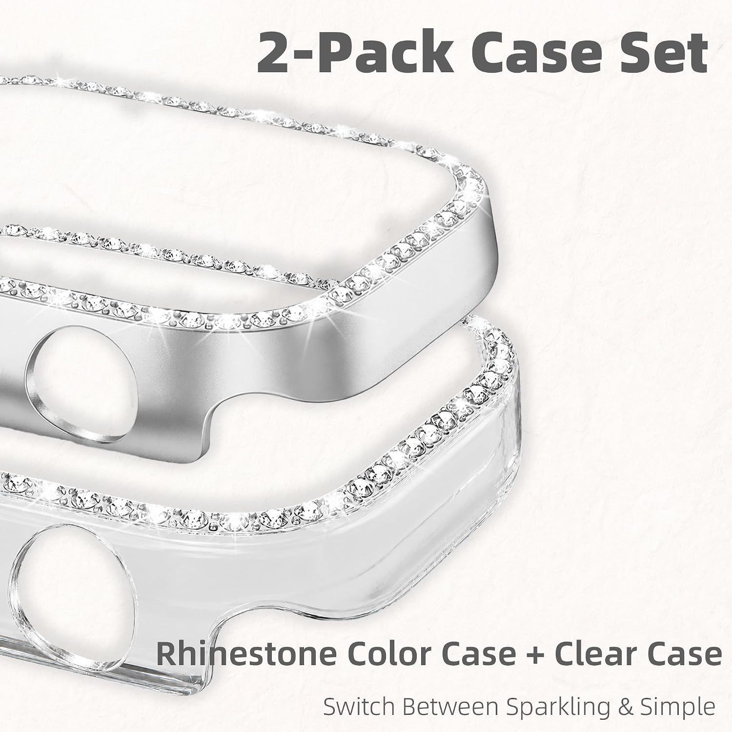 2 Pack Jewelry Case for Apple Watch 46mm – Bling Diamond Style Bumper Set