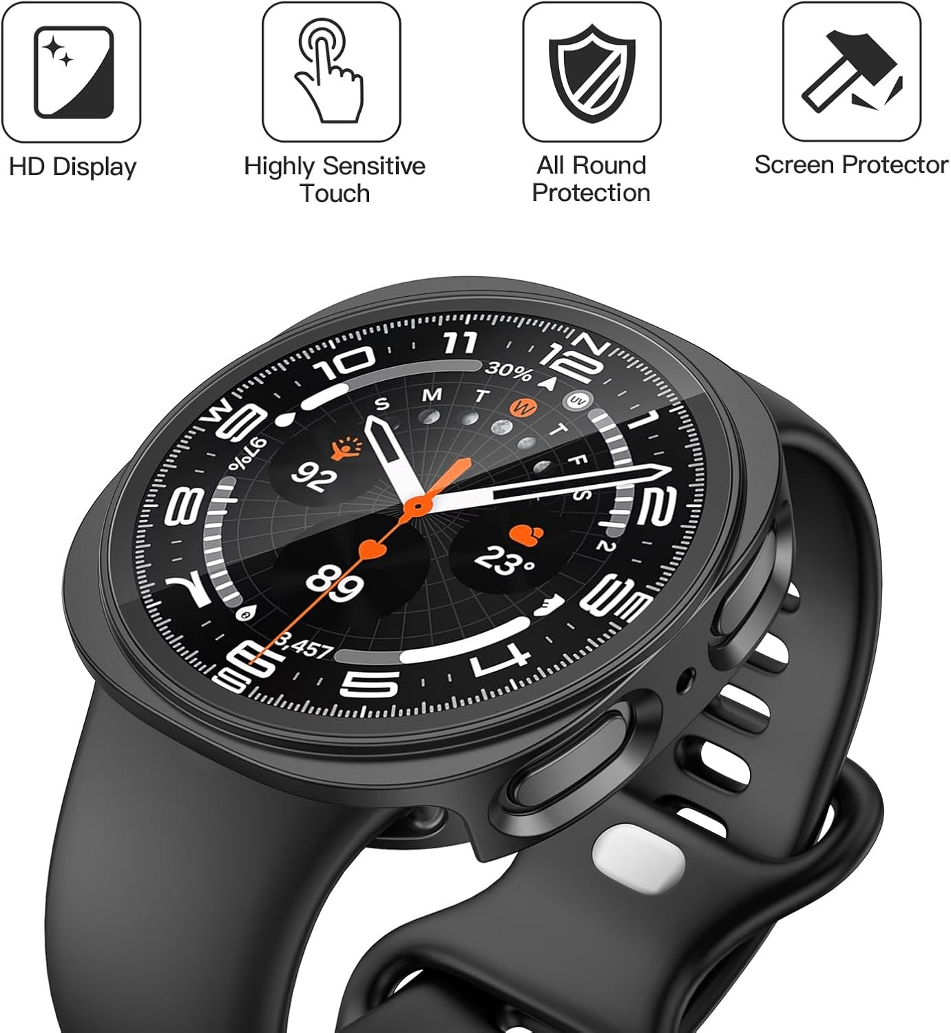 2 Pack Case for Samsung Galaxy Watch 9 / 8 44mm with Tempered Glass, Matte Black