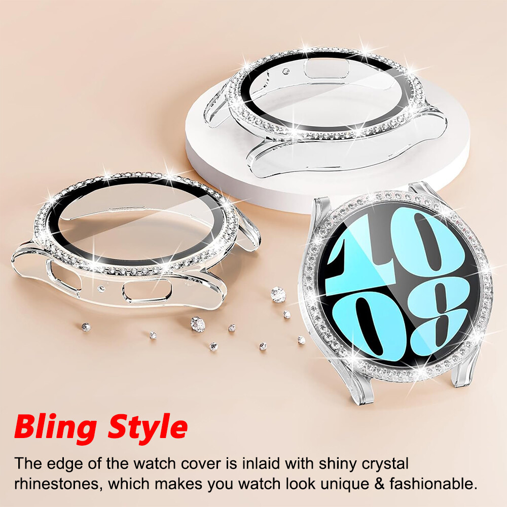 For Samsung Galaxy Watch 6 Hard Case Tempered Glass Screen Protector Cover Bling