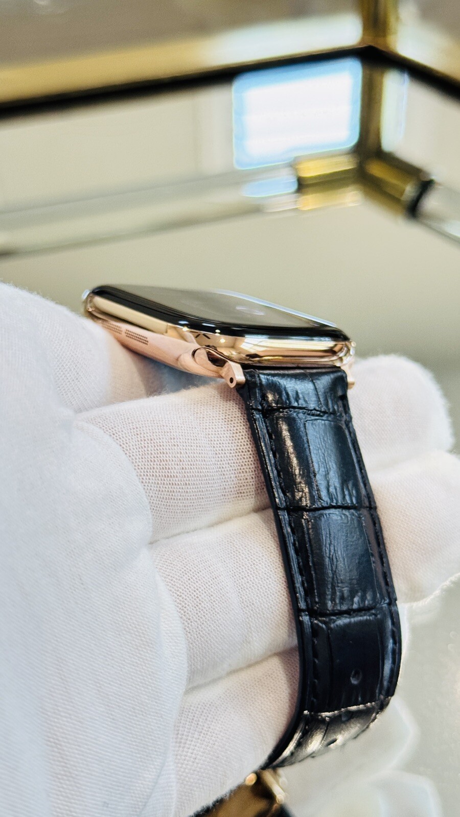 24k ROSE Gold Plated Apple Watch Series 10 46mm Black Leather Band CUSTOM