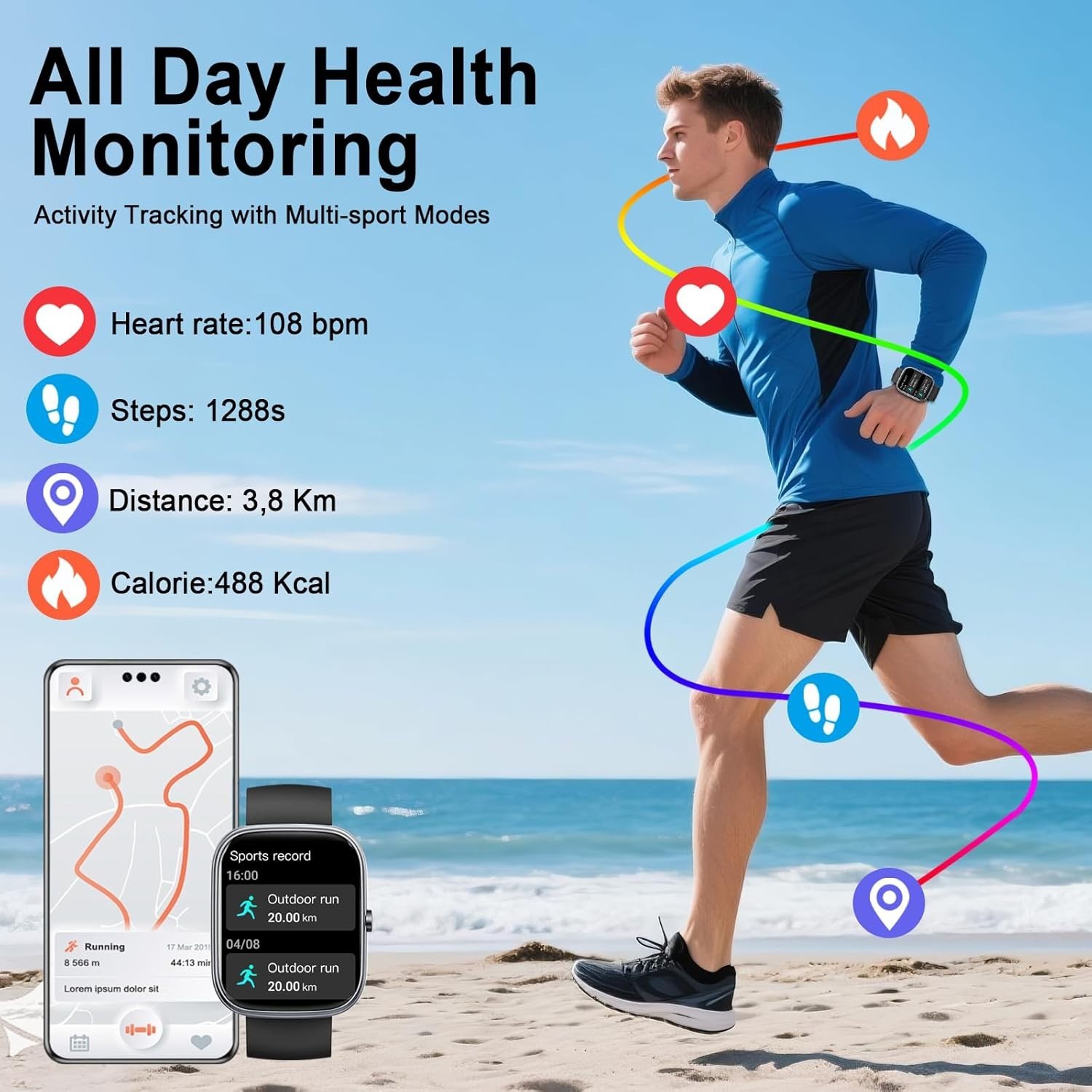 Smart Watch 1.91″HD Smartwatch for Men Women Heart Rate/Sleep Monitor/Pedometer,