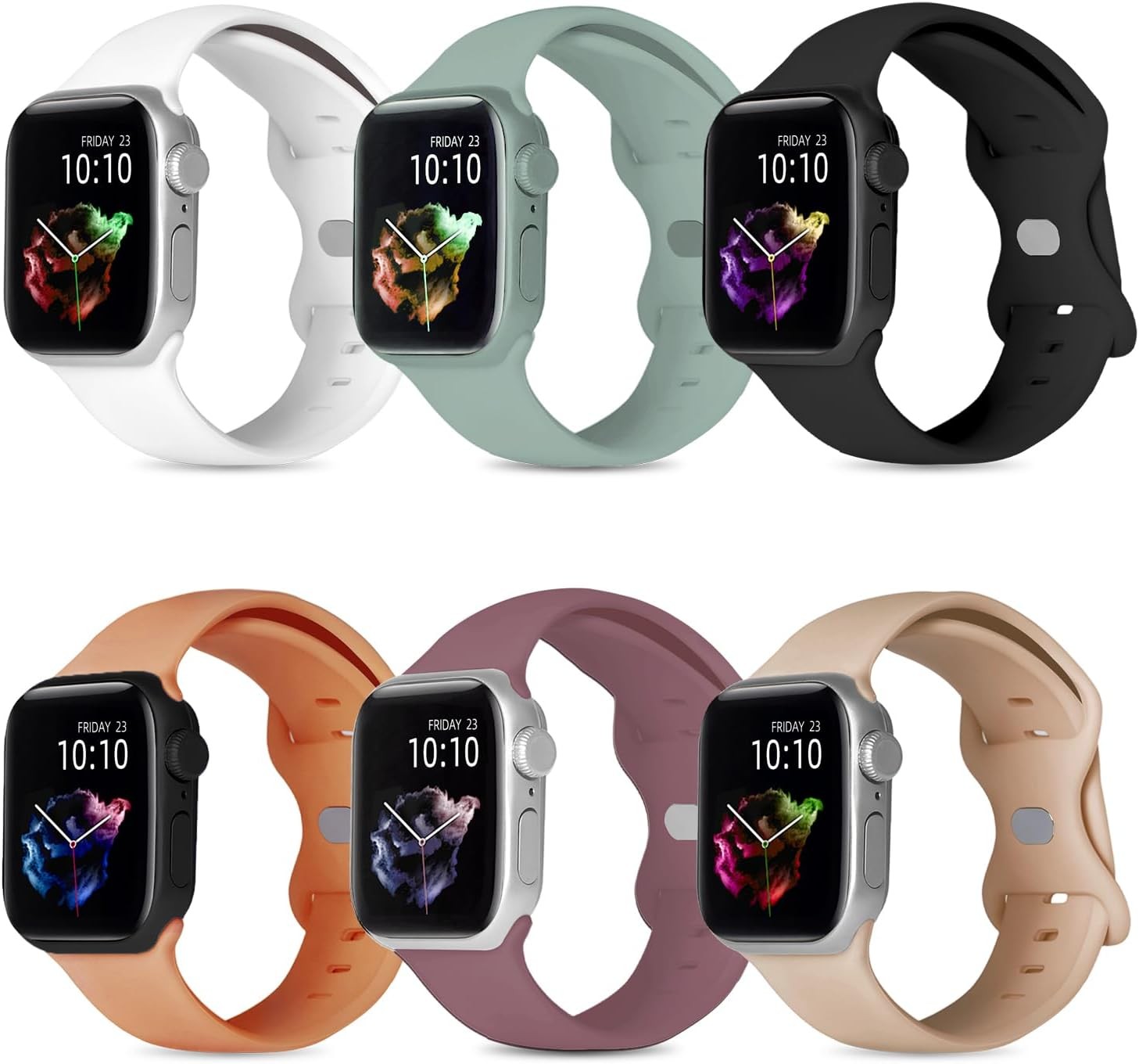 6 Pack Soft Silicone Strap Compatible with Apple Watch 38-49mm All Series