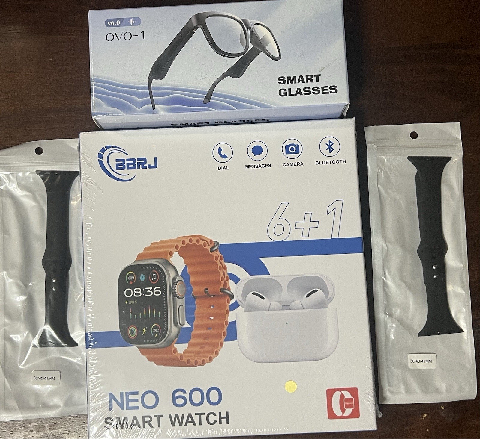 BBRJ NEO 600 Smart Watch 32GB Bluetooth Camera + OV-1 Glasses 38/40/41
