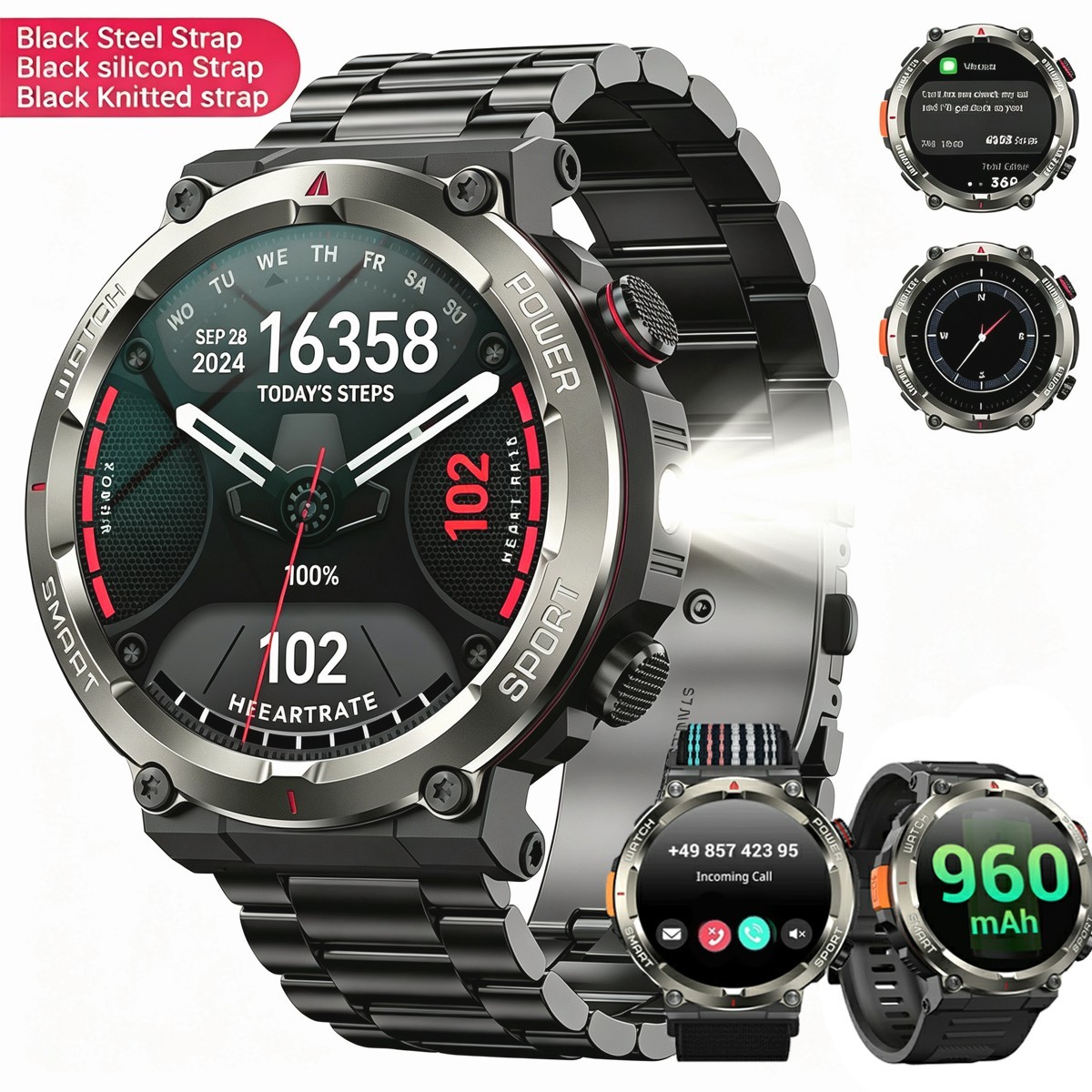 Smart Watch Men Waterproof Tactical Watch with Bluetooth call For Android iOS US