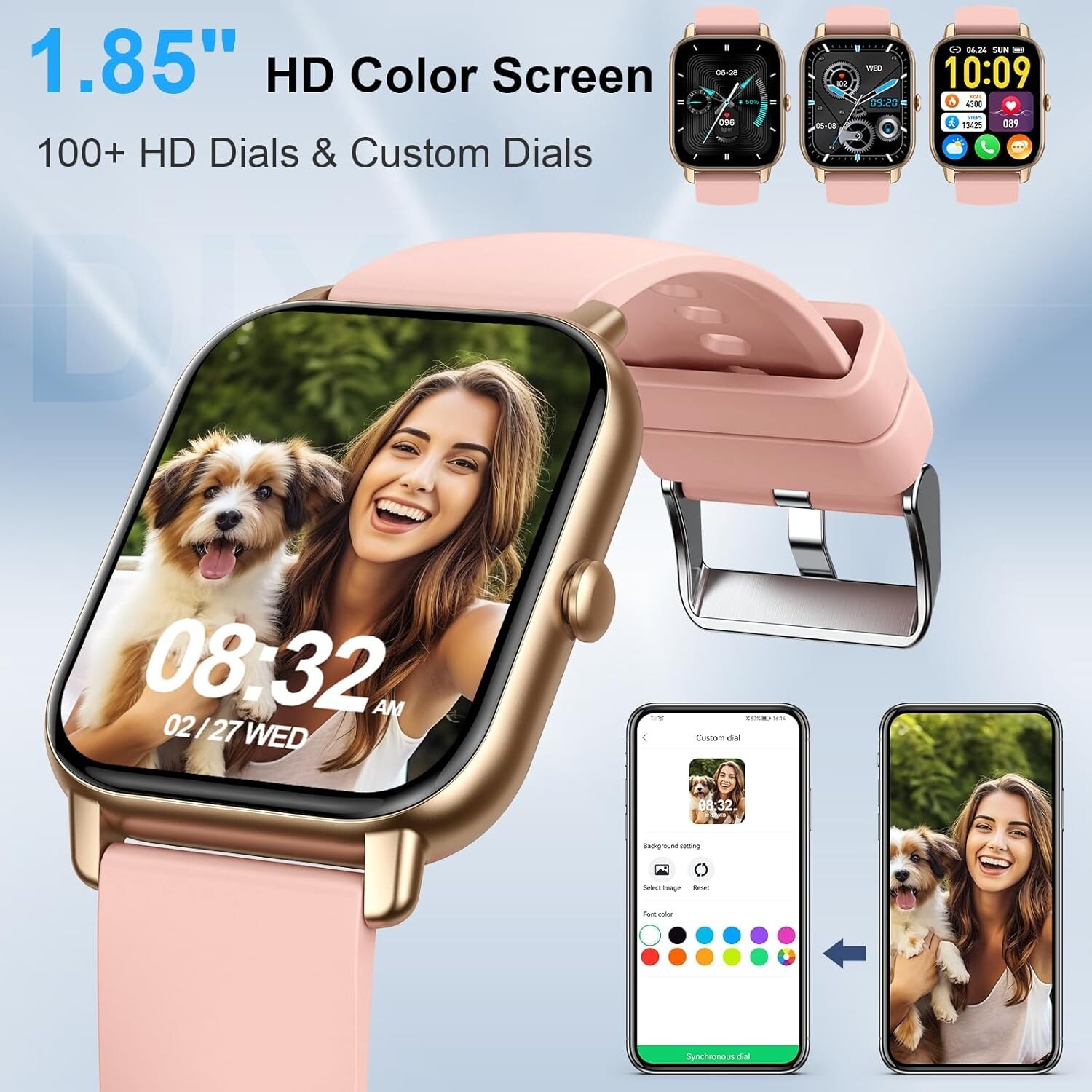 Reloj Inteligente Para Mujer, Pantalla Táctil 1.85 Pulgadas, Deportivo Fitness