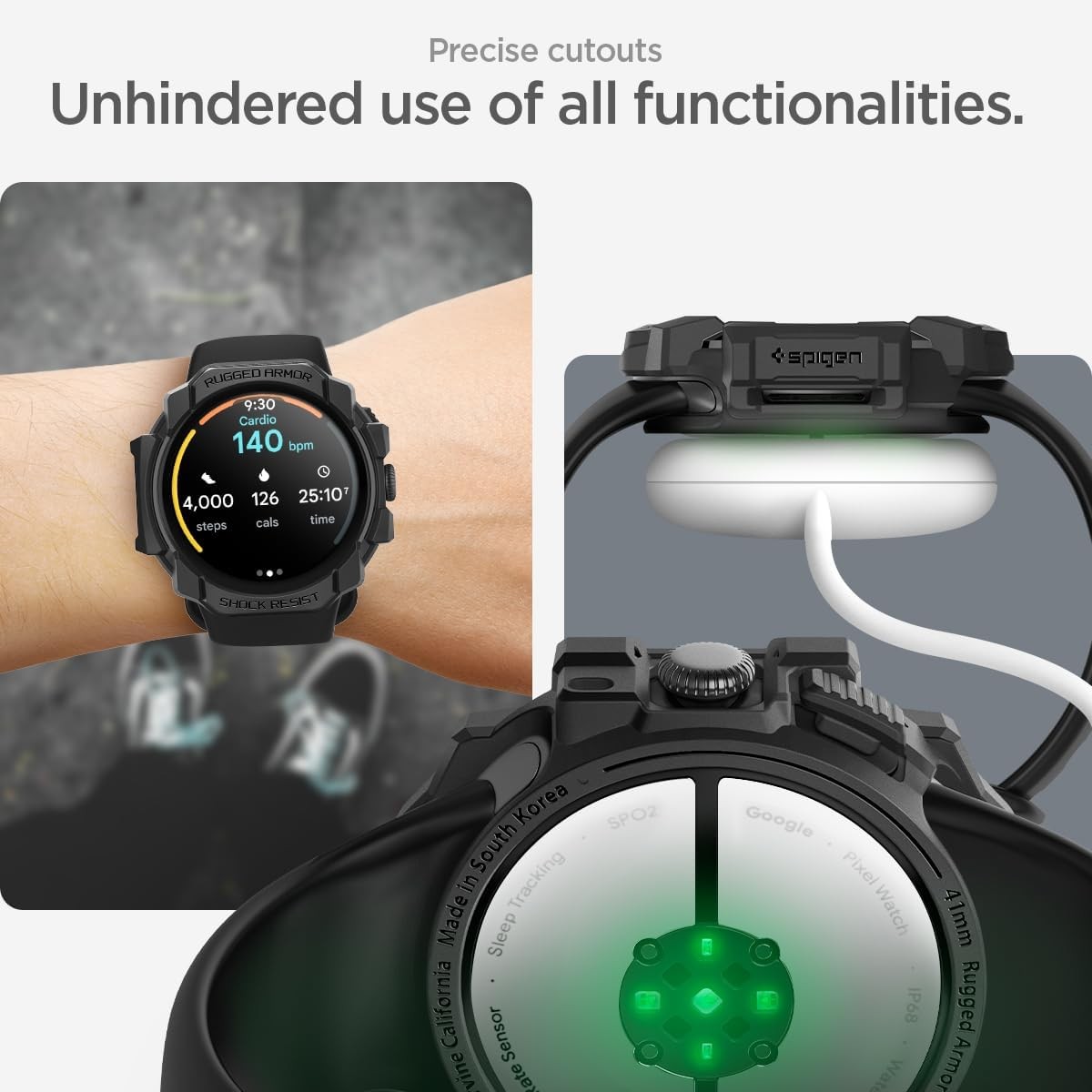 Rugged Armor Case for Google Pixel Watch 41mm Durable TPU Cover – Matte Black