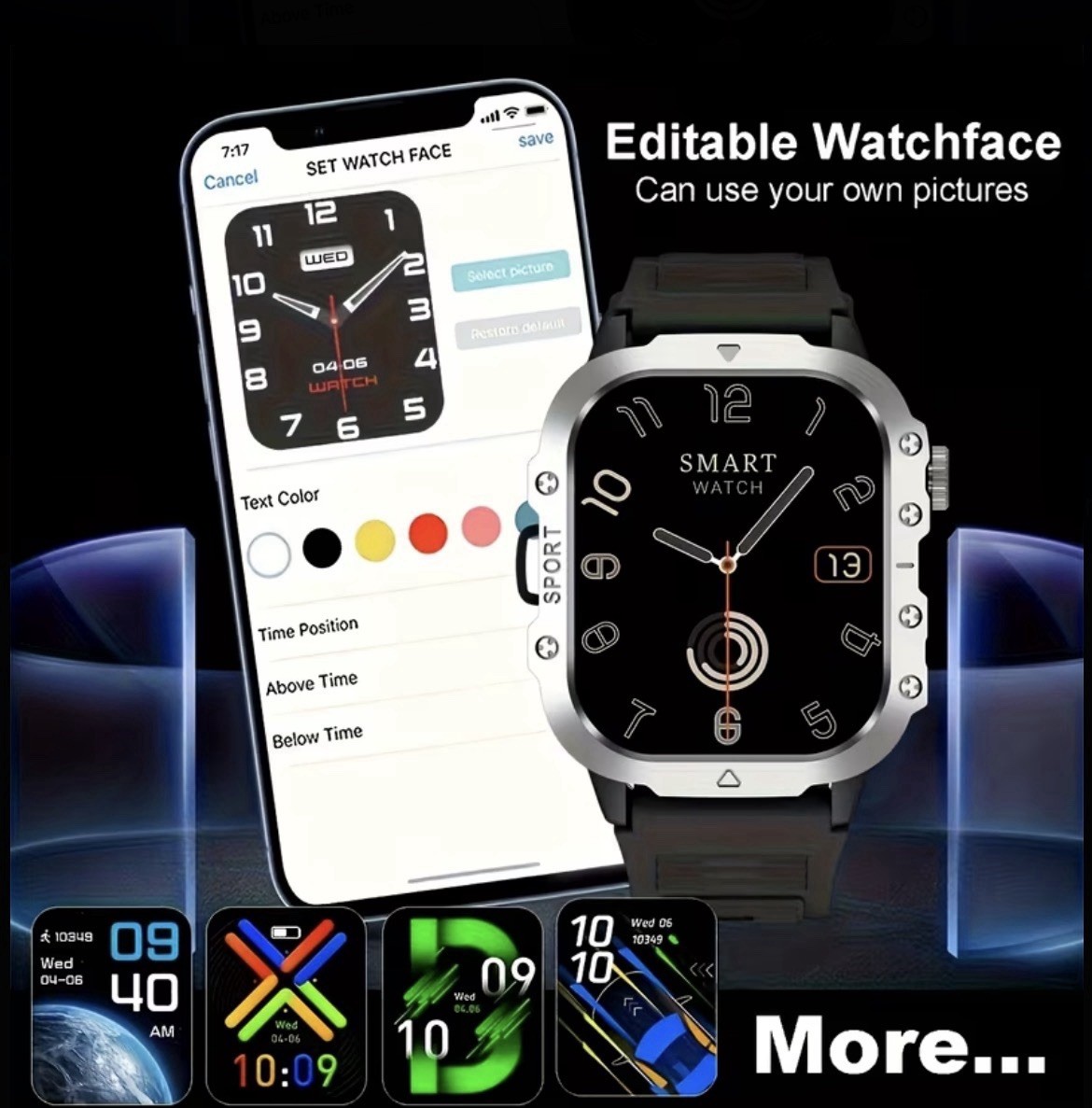 Rugged Bluetooth Smartwatch w/ Call & Text, Fitness Tracker, Weather, Music