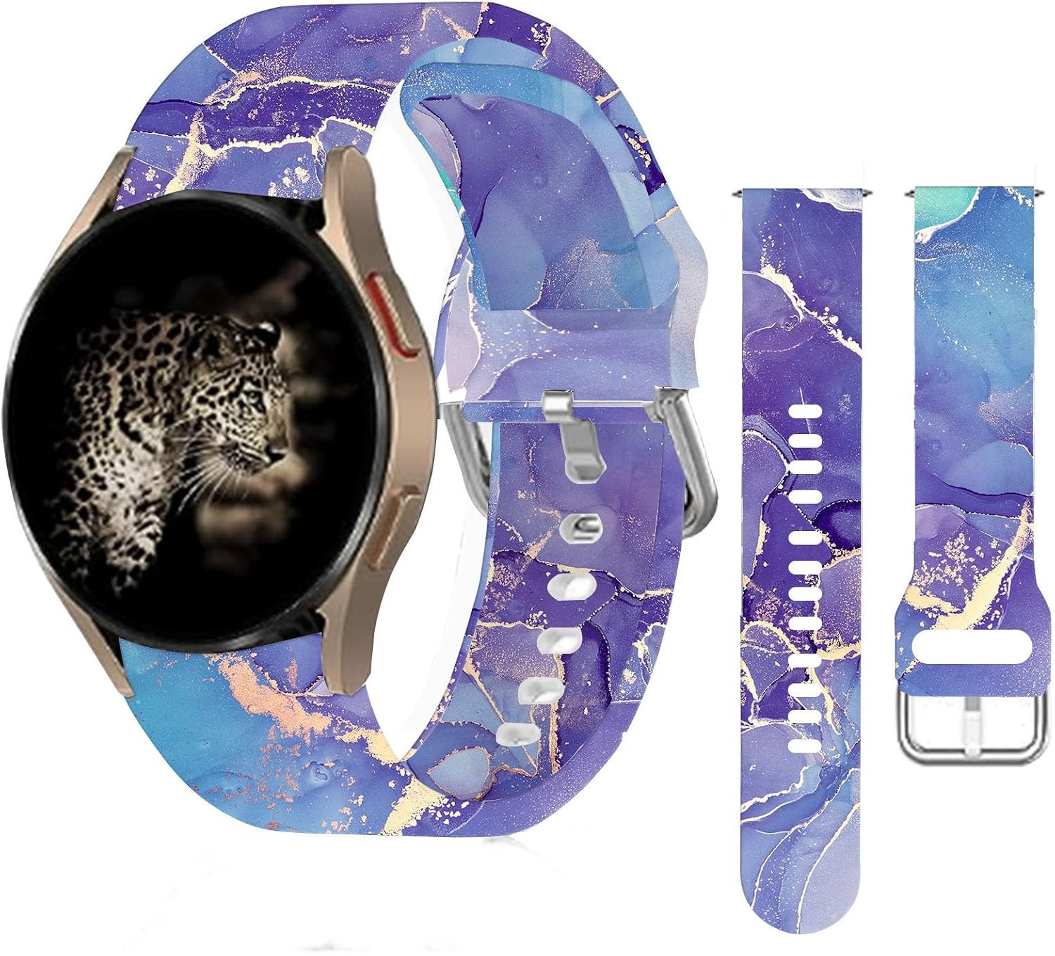 20mm Silicone Sport Bands in Purple Gold Marble for Galaxy Watch 6/5 40mm/44mm