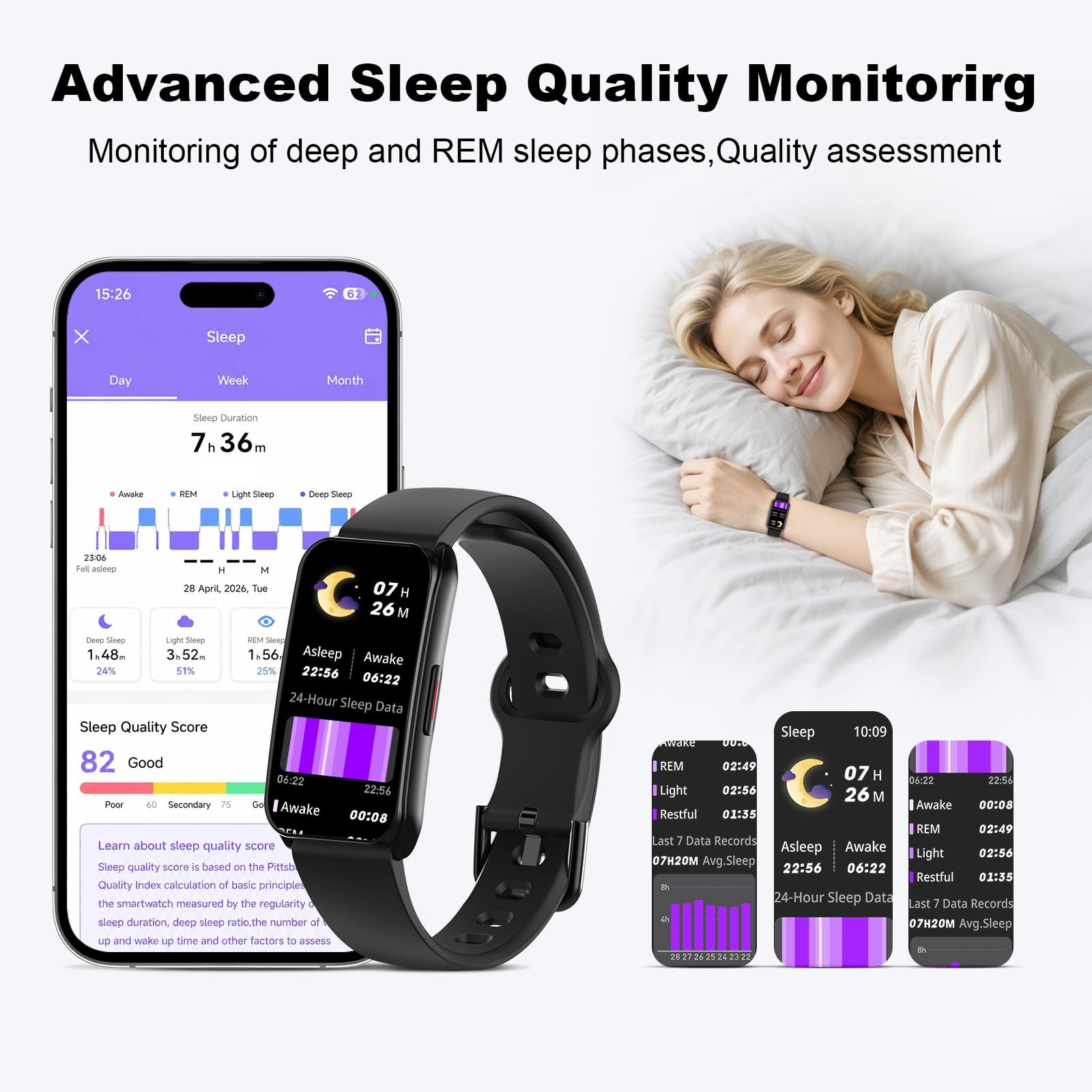 Fitness Tracker Watch Heart Rate Blood Oxygen Sleep Monitor IP68 Waterproof S…
