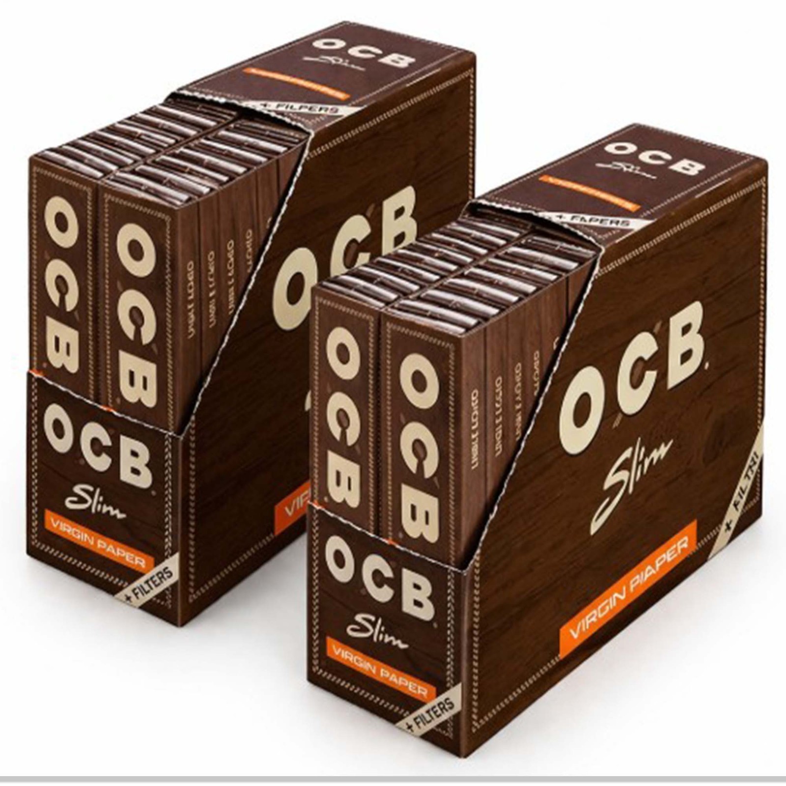 OCB Brown Virgin King Size Slim Cartine + Filtri 64 Libretti Originali (2 Pack)