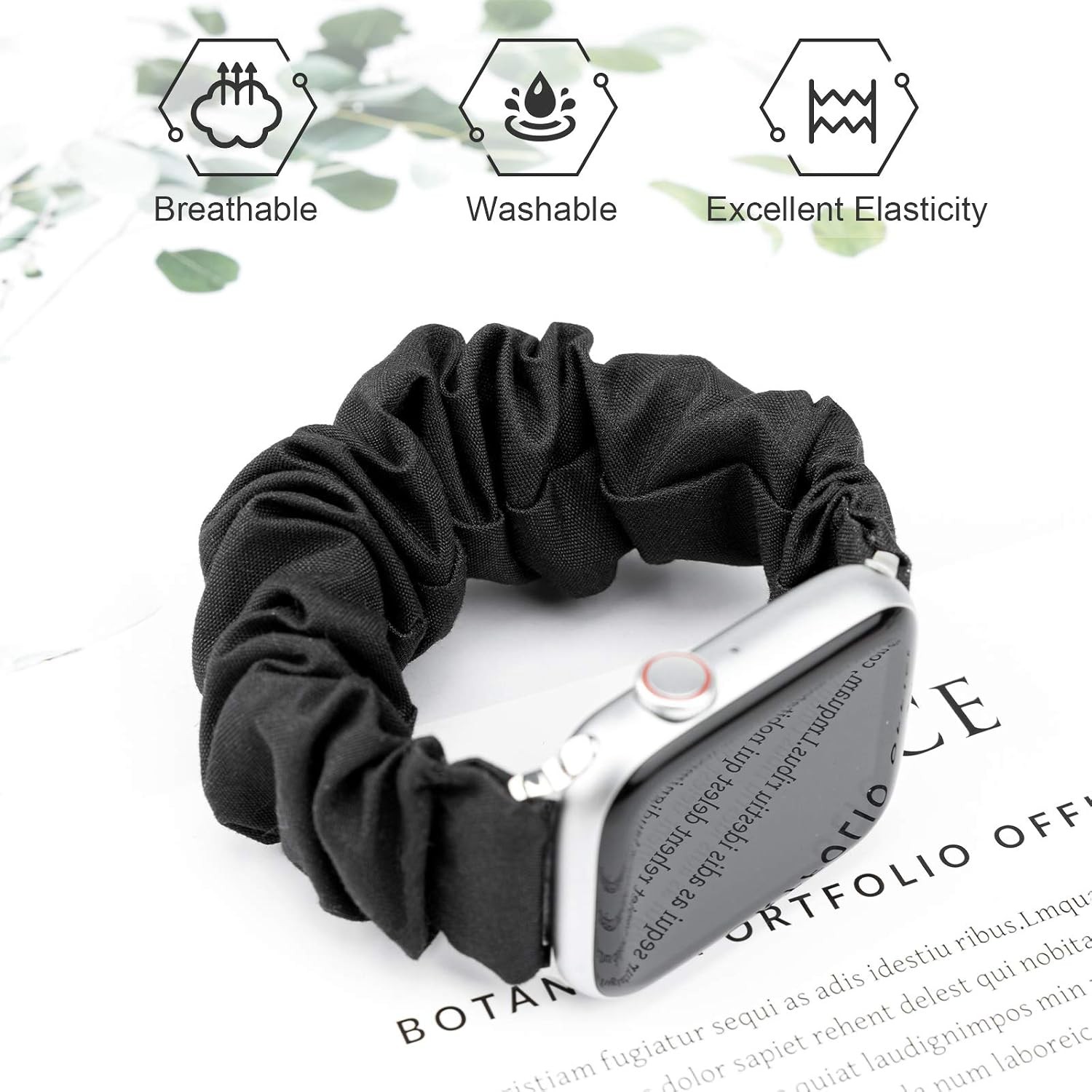 Black Elastic Scrunchie Watch Band for Apple Watch Series 38mm 40mm 41mm 42mm