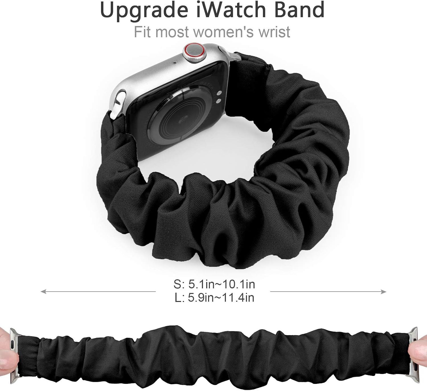 Black Elastic Scrunchie Watch Band for Apple Watch Series 38mm 40mm 41mm 42mm