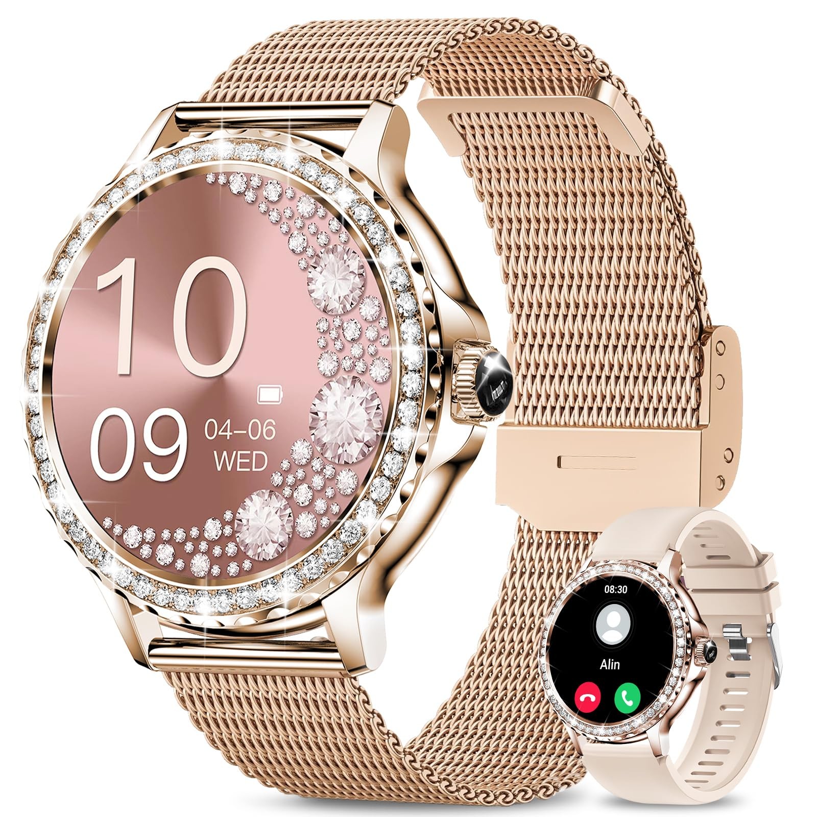 Smart Watches for Women (Answer/Make Call) with Diamonds, 1.3”HD Screen Bluet…