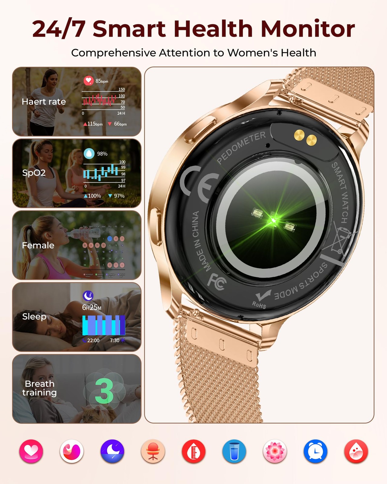 Iaret Smart Watch for Women, 1.27″ HD Fitness Tracker with 4 Bands & Necklace…