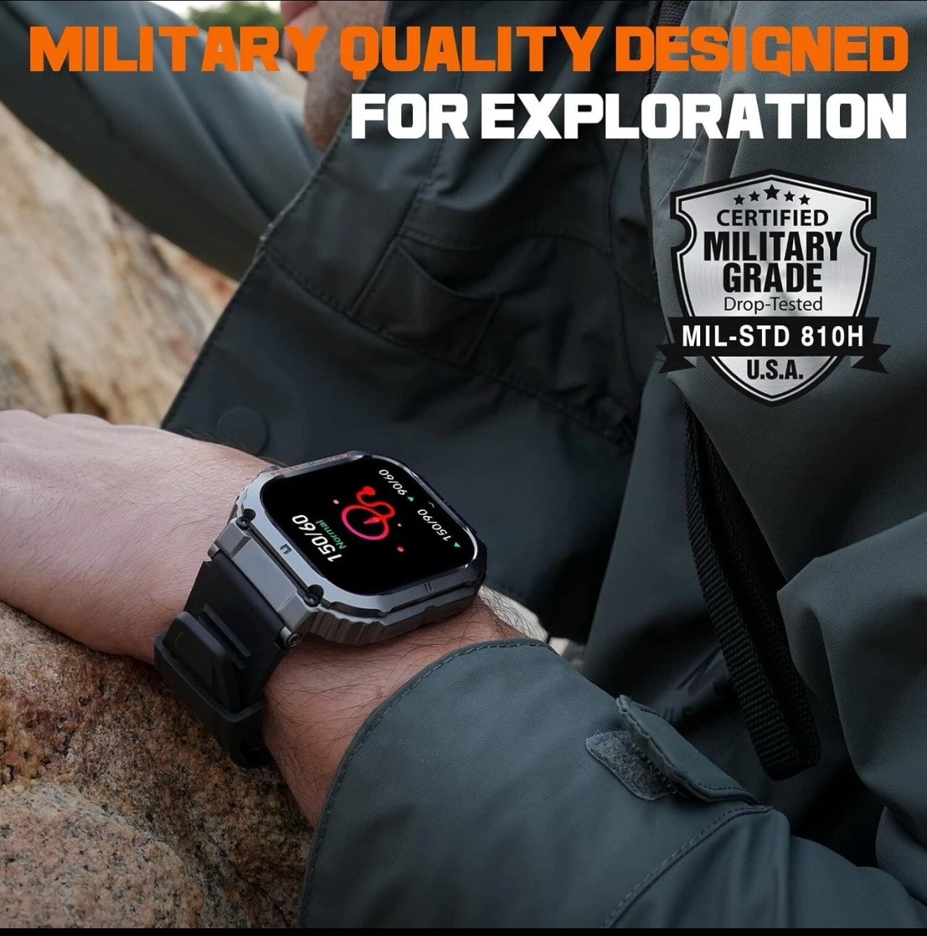 Tactical Smartwatch Fitness Tracker Call Text for Sony Xperia 1 IV Waterproof