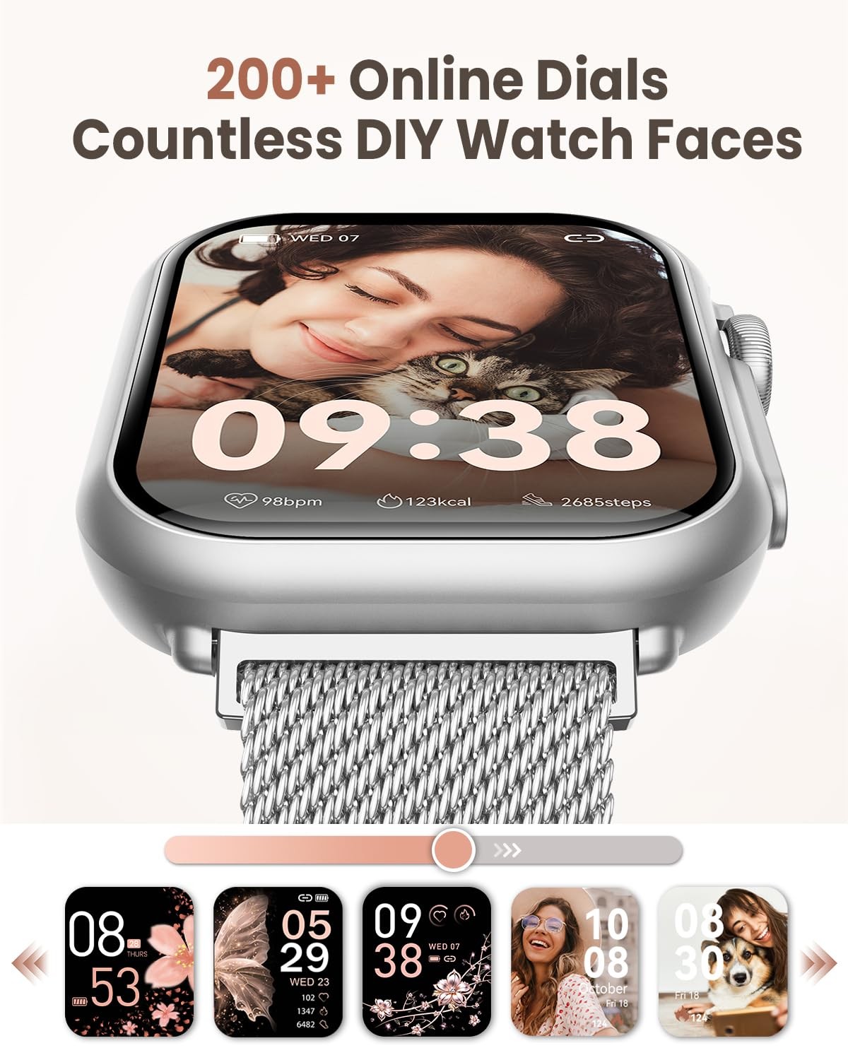 1.83″ HD Smart Watch, 30 Days Battery Life, Adjustable, Silver-Beige