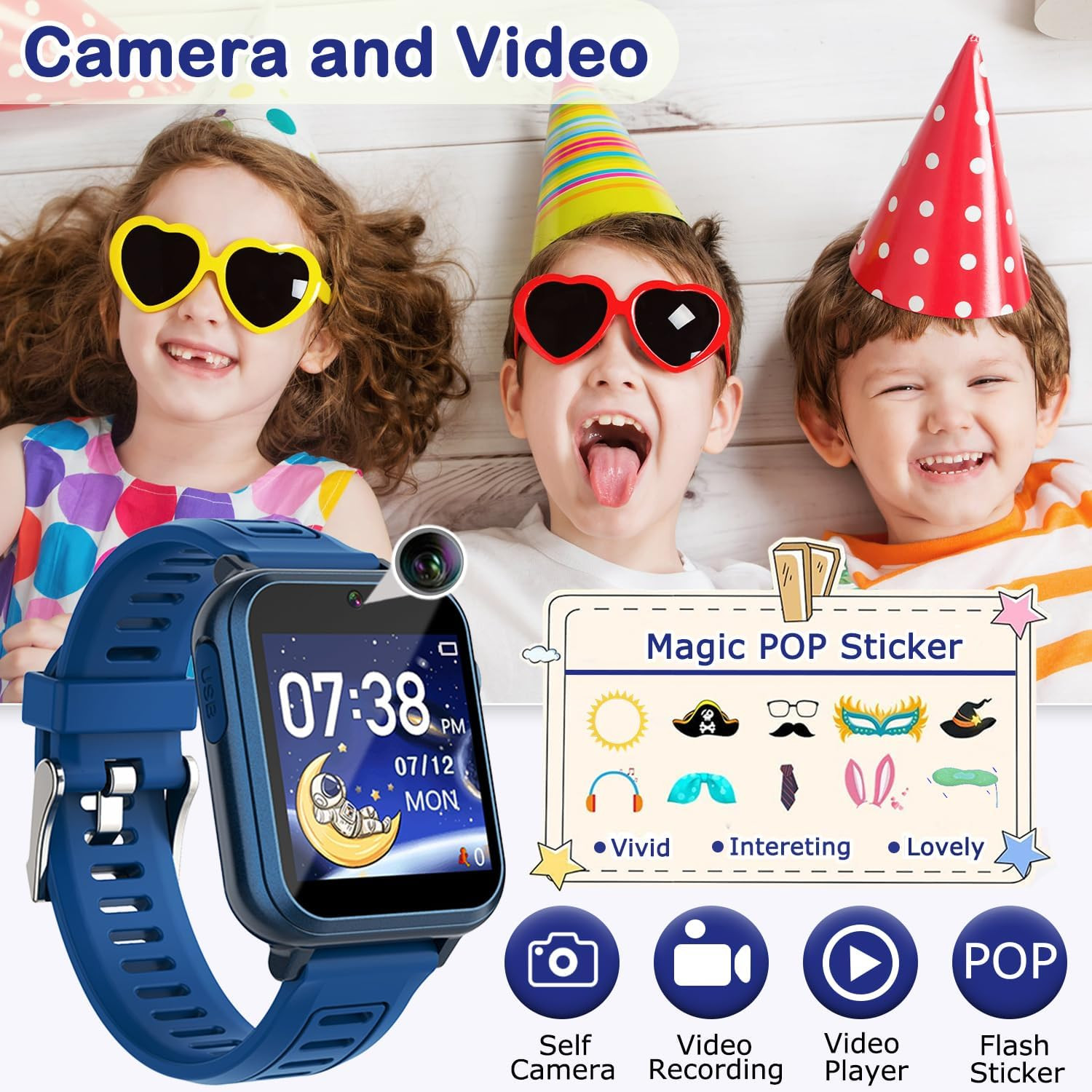 Kids Smart Watch 24 Games HD Touch Camera Music Pedometer Alarm Age 4-12