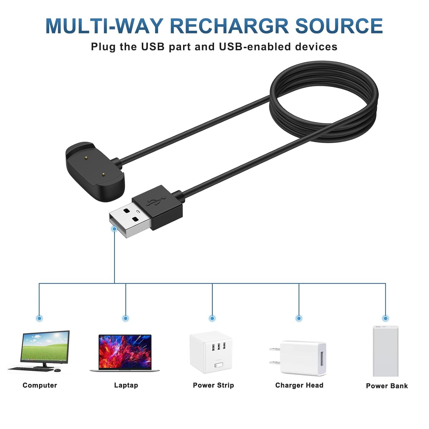 USB A Charger Compatible with Amazfit Bip 5/3, GTS 4 2 Mini, GTR 2 Mini, T-Rex P