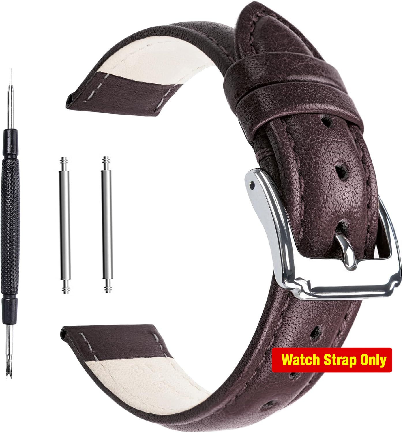 Extra Soft Dark Brown Calf Leather Watch Band for 14mm to 22mm Watches