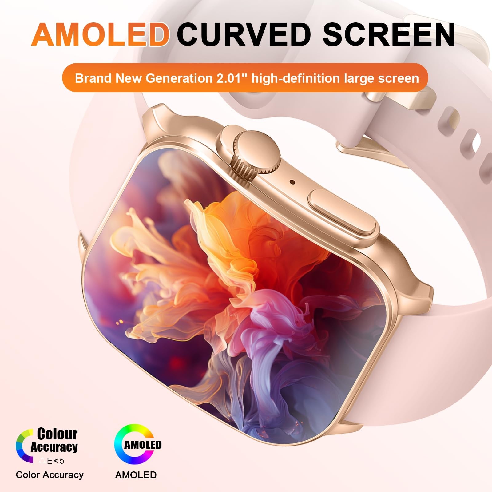 Smart Watch, 2.01″ AMOLED Curved Touchscreen Fitness Watch for Women, IP68 Wa…