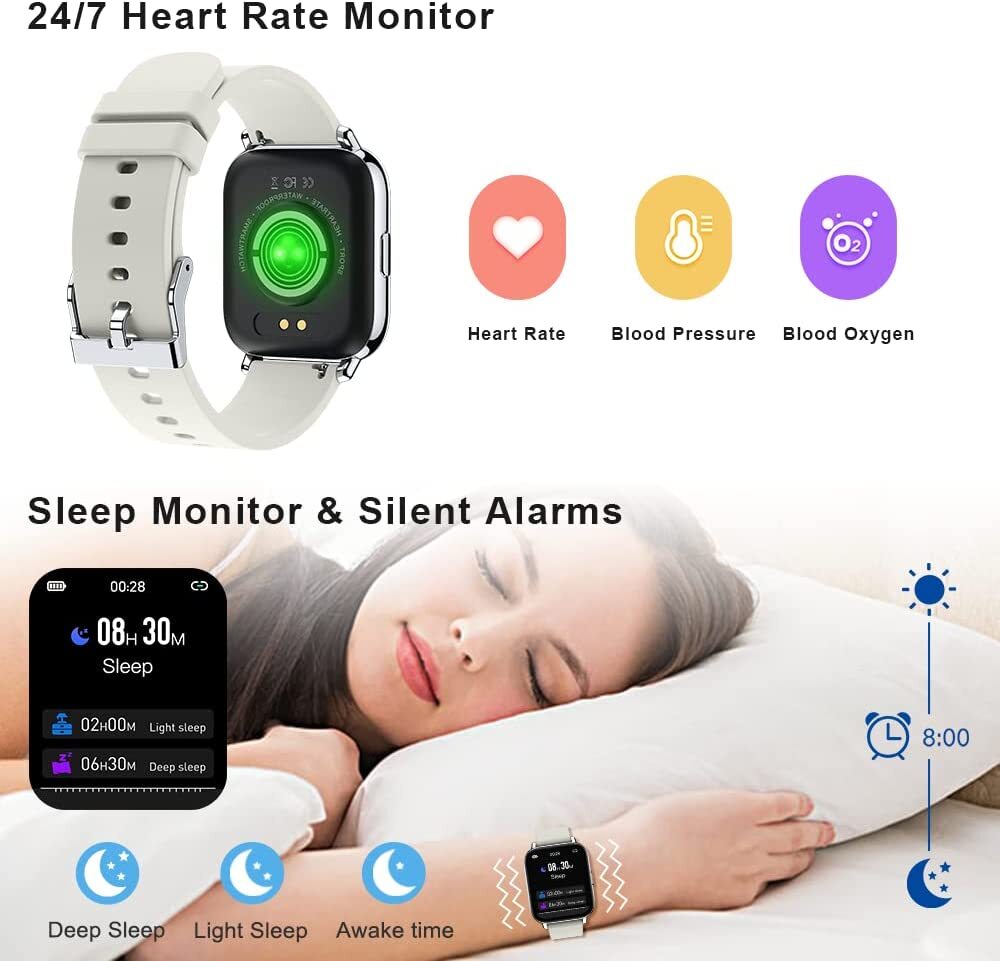 SmartWatch Fitness Tracker Waterproof Heart Rate Monitor Compatible with iPhones
