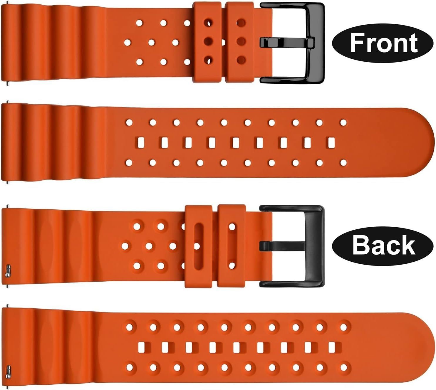 Strap For 24mm, Men, FKM Rubber, Black Buckle, Ventilated, Pumpkin Orange