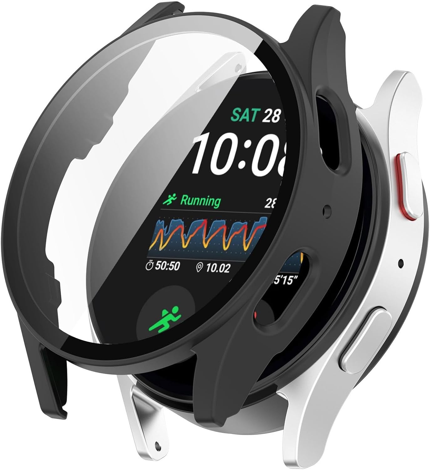 2 Pack Black Shockproof Bumper Cover with Tempered Glass for Galaxy Watch 5 40mm
