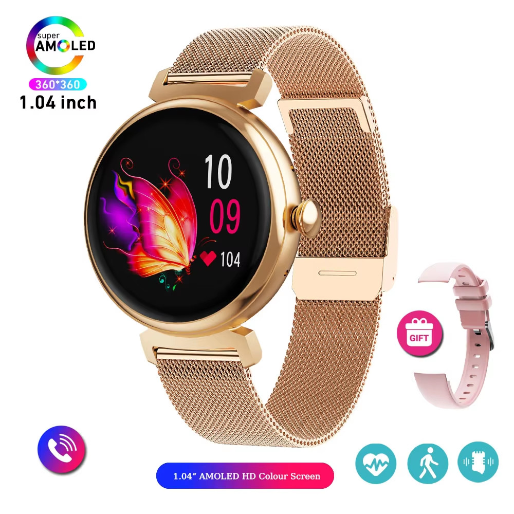 1.04 Inch AMOLED Screen Fashion Ladies Smart Watch Screen Always Display Bluetoo