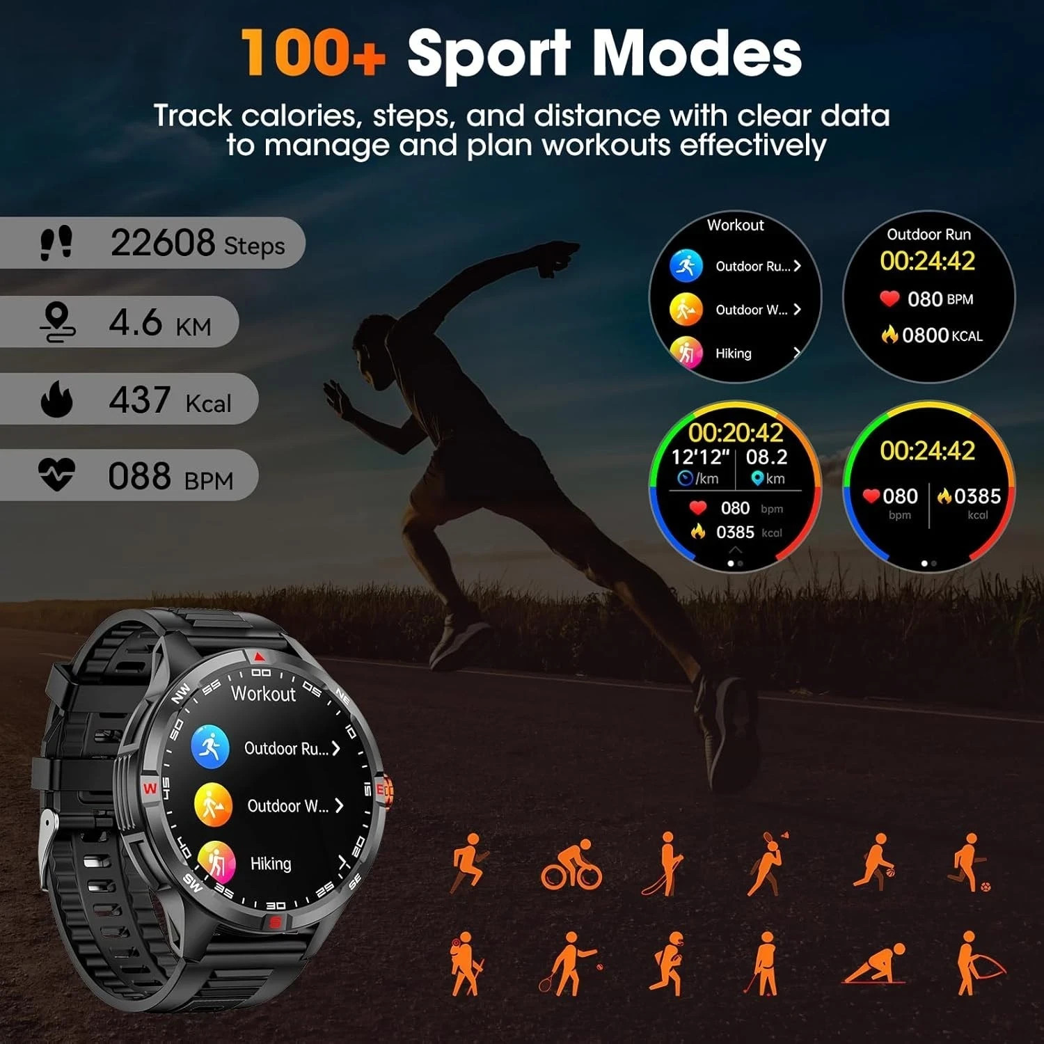 Military Smart Watches for Men , Smartwatch with 1000 mAh Battery, 1.46″ HD Scre