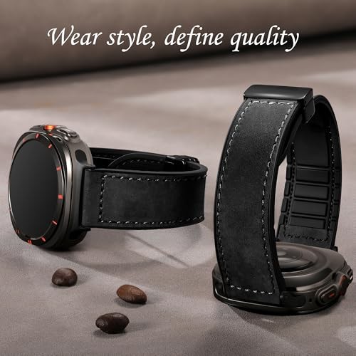 Leather Strap Band Compatible with Samsung Galaxy Watch Ultra 47mm Black