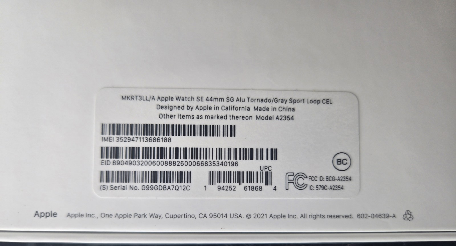 Apple Watch MKRT3LL/A SE 44mm SG ALU Tornado Gray Sport Loop
