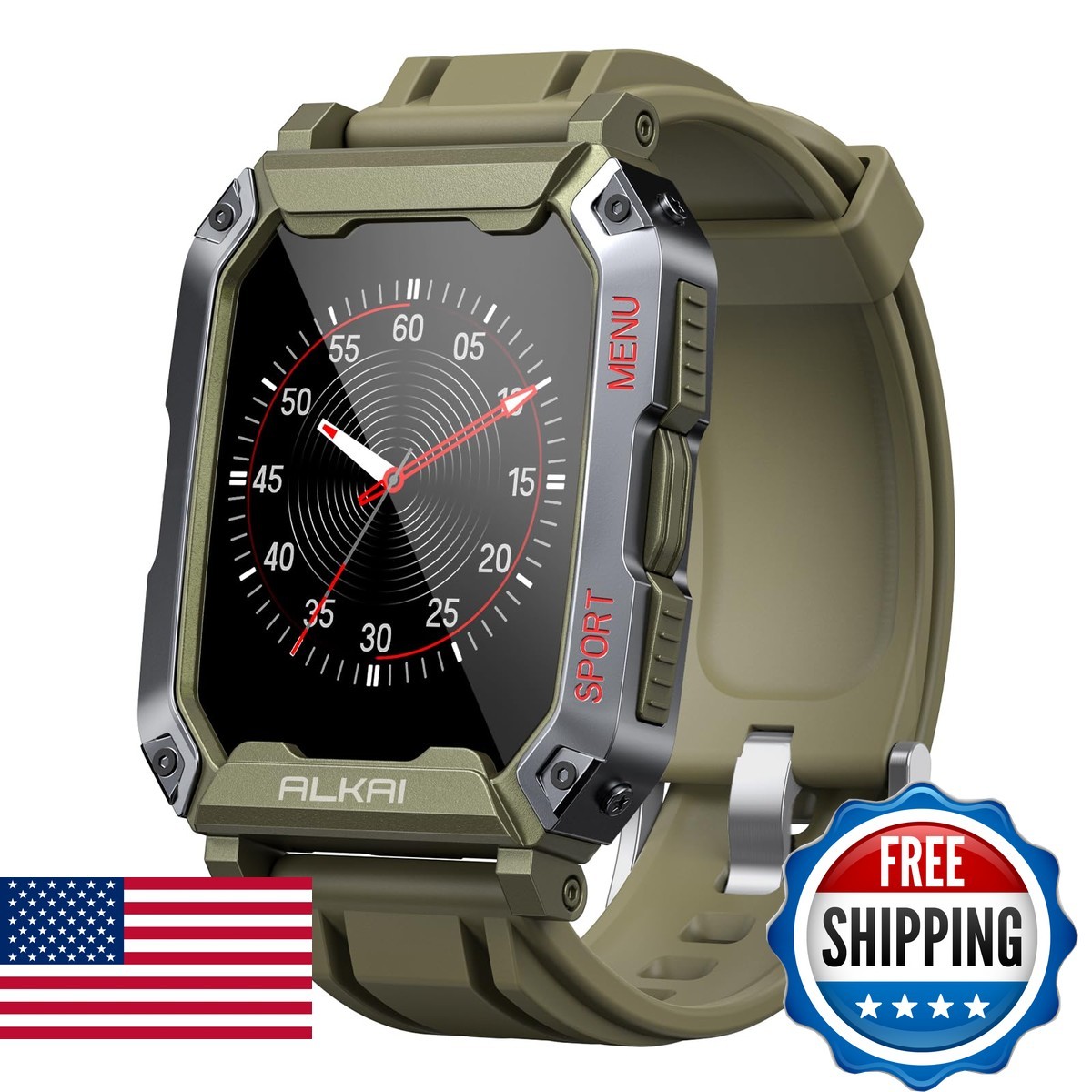 ALKAI 850045550974 Smart Watch Rugged Military 5ATM Waterproof Bluetooth Call