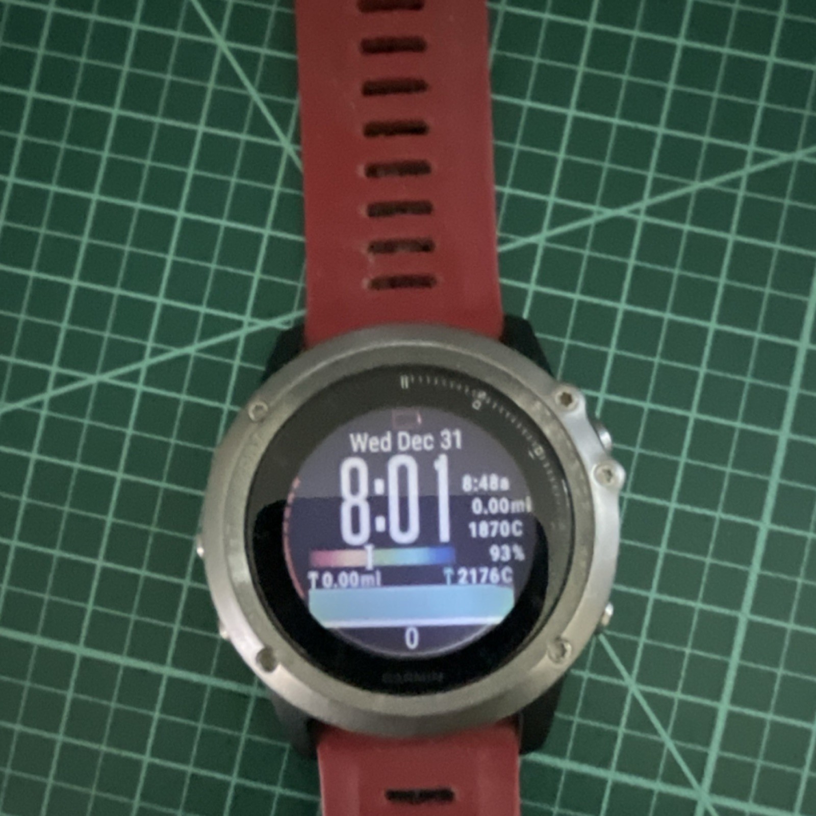 Garmin Fenix 3 GPS Smart Watch Silver Metal Case Red Silicone Band iOS Android