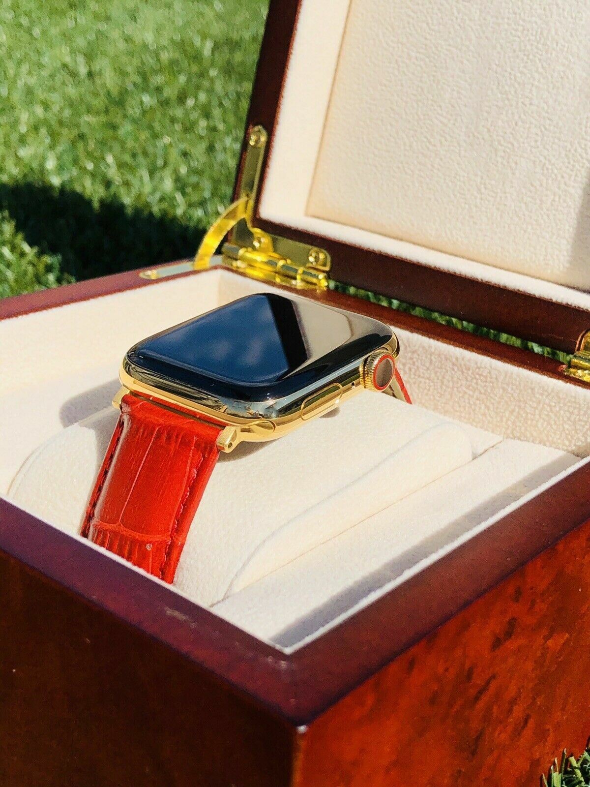 24K Gold Plated 41MM Apple Watch SERIES 9 Stainless Steel Red Band GPS LTE O2