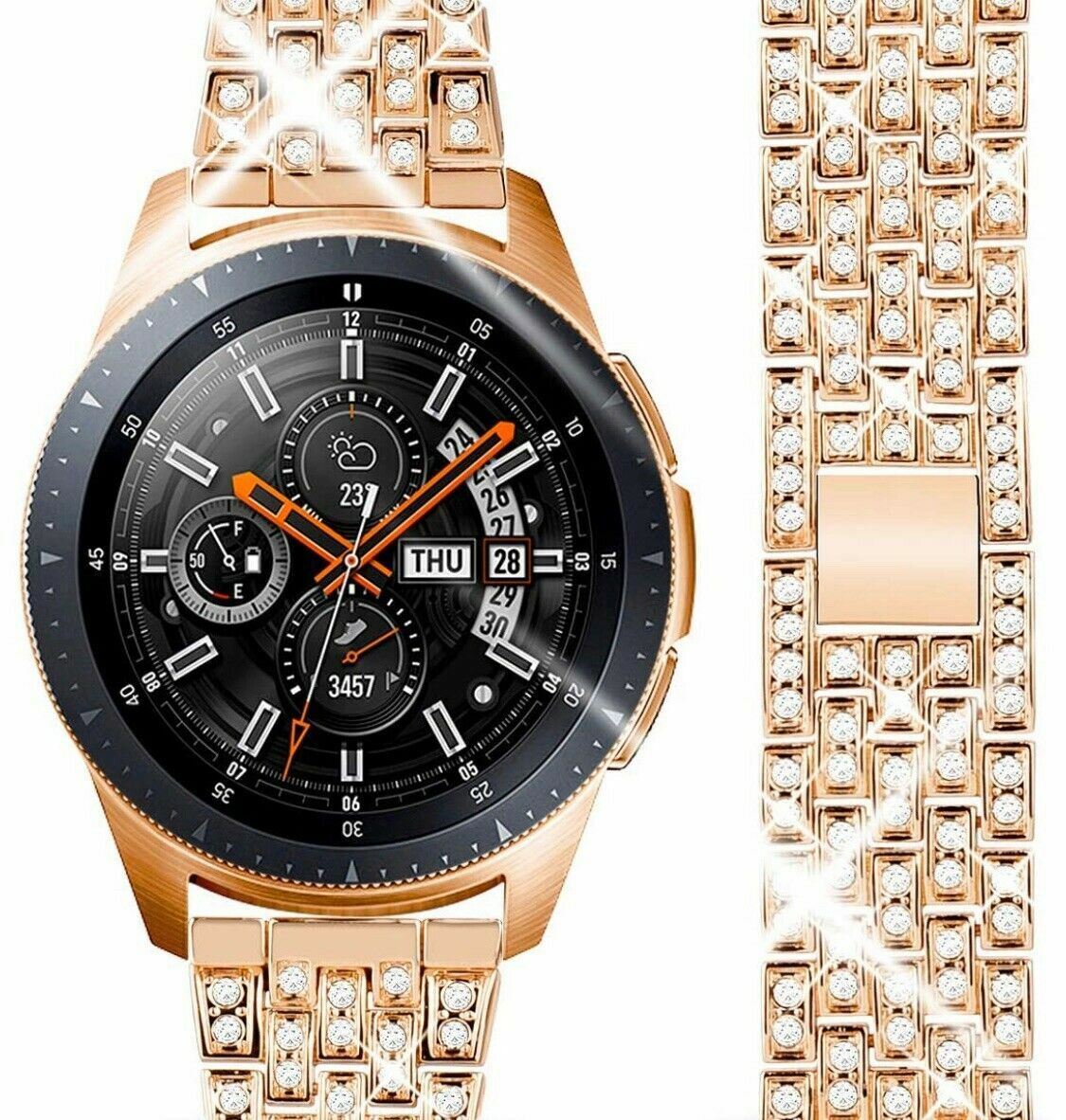 CUSTOM 24K Rose Gold Plated 46MM Samsung Galaxy Watch Rose Gold Diamonds Band